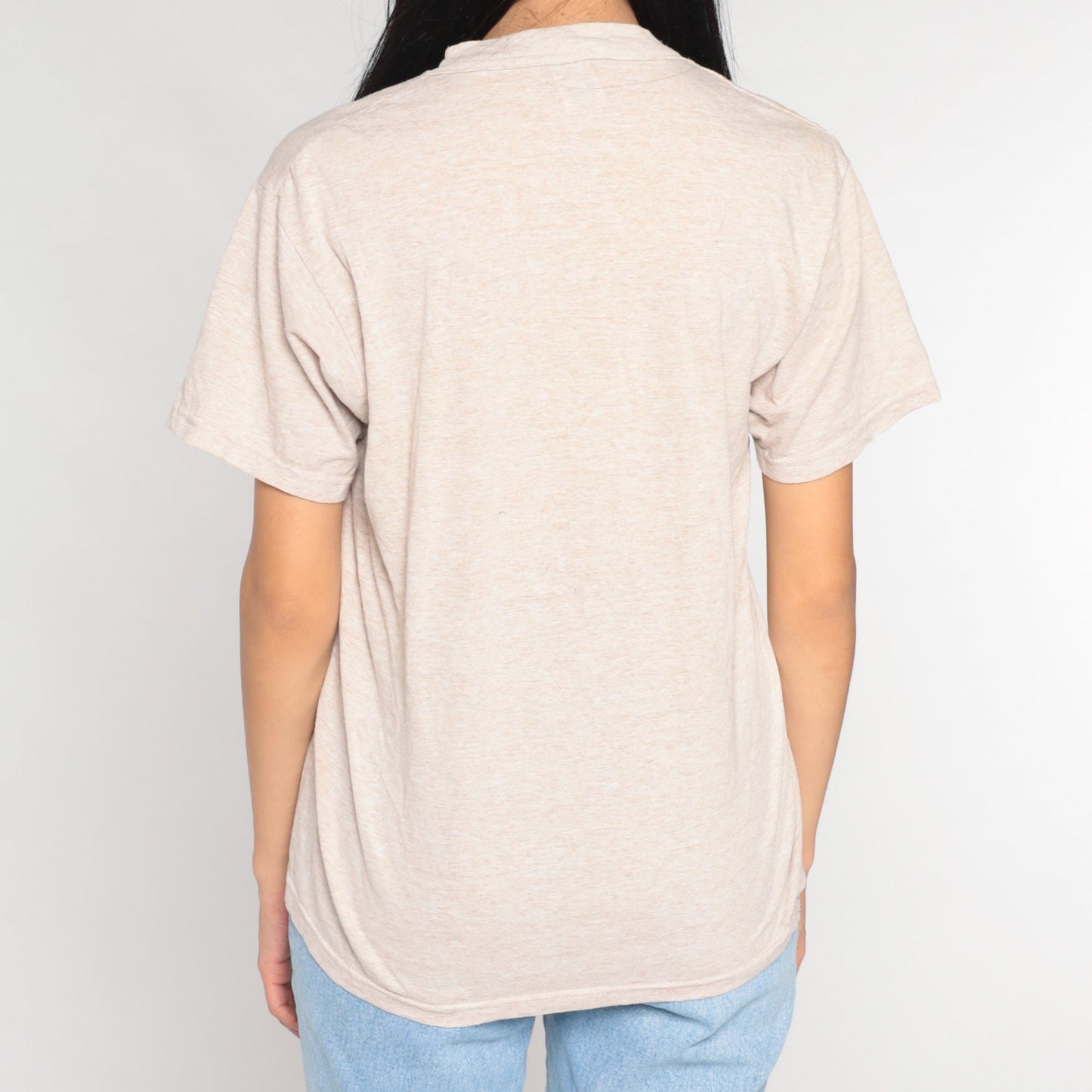 90s Fruit of the Loom Pocket Tee Heather Beige T-Shirt Medium M