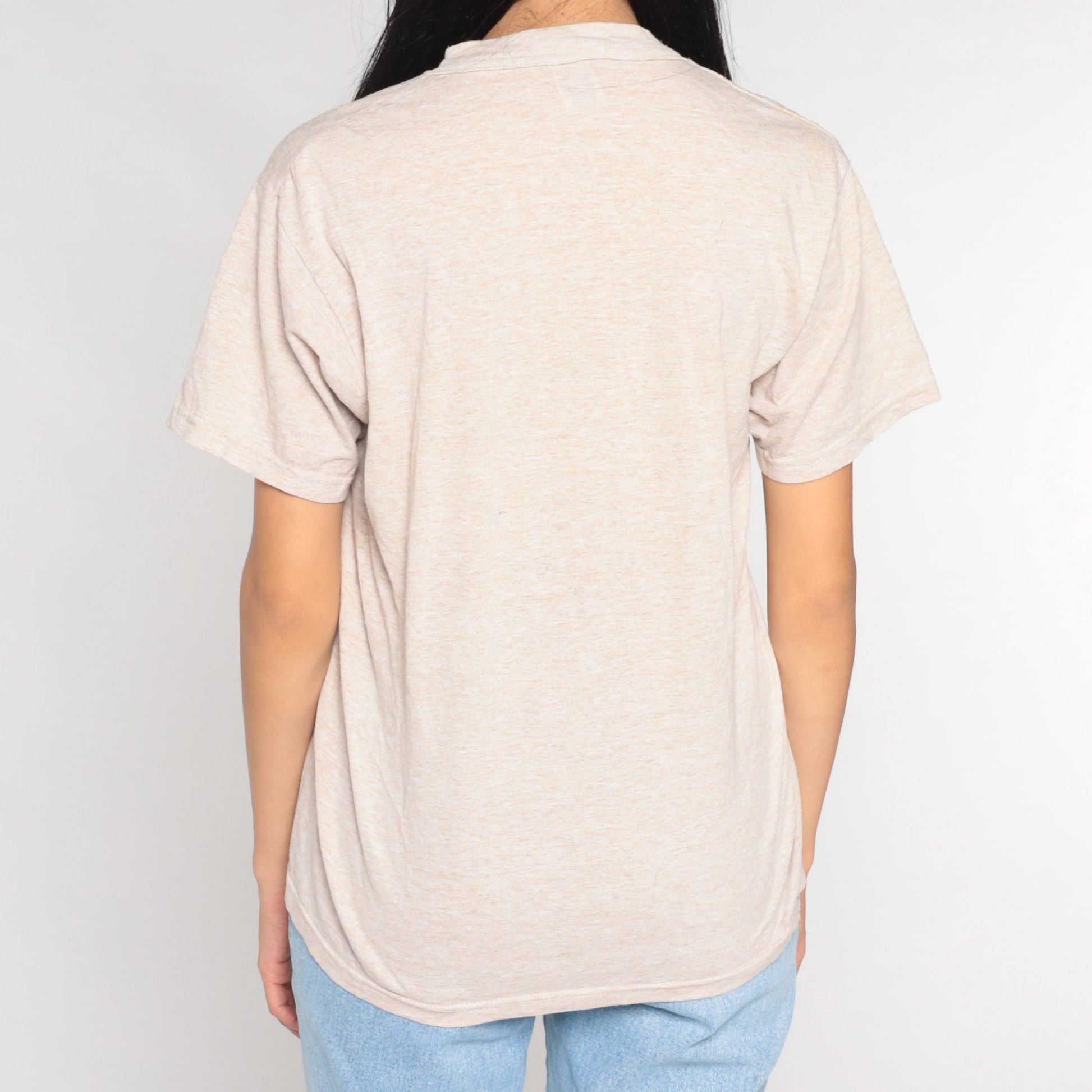 90s Fruit of the Loom Pocket Tee Heather Beige T-Shirt Medium M