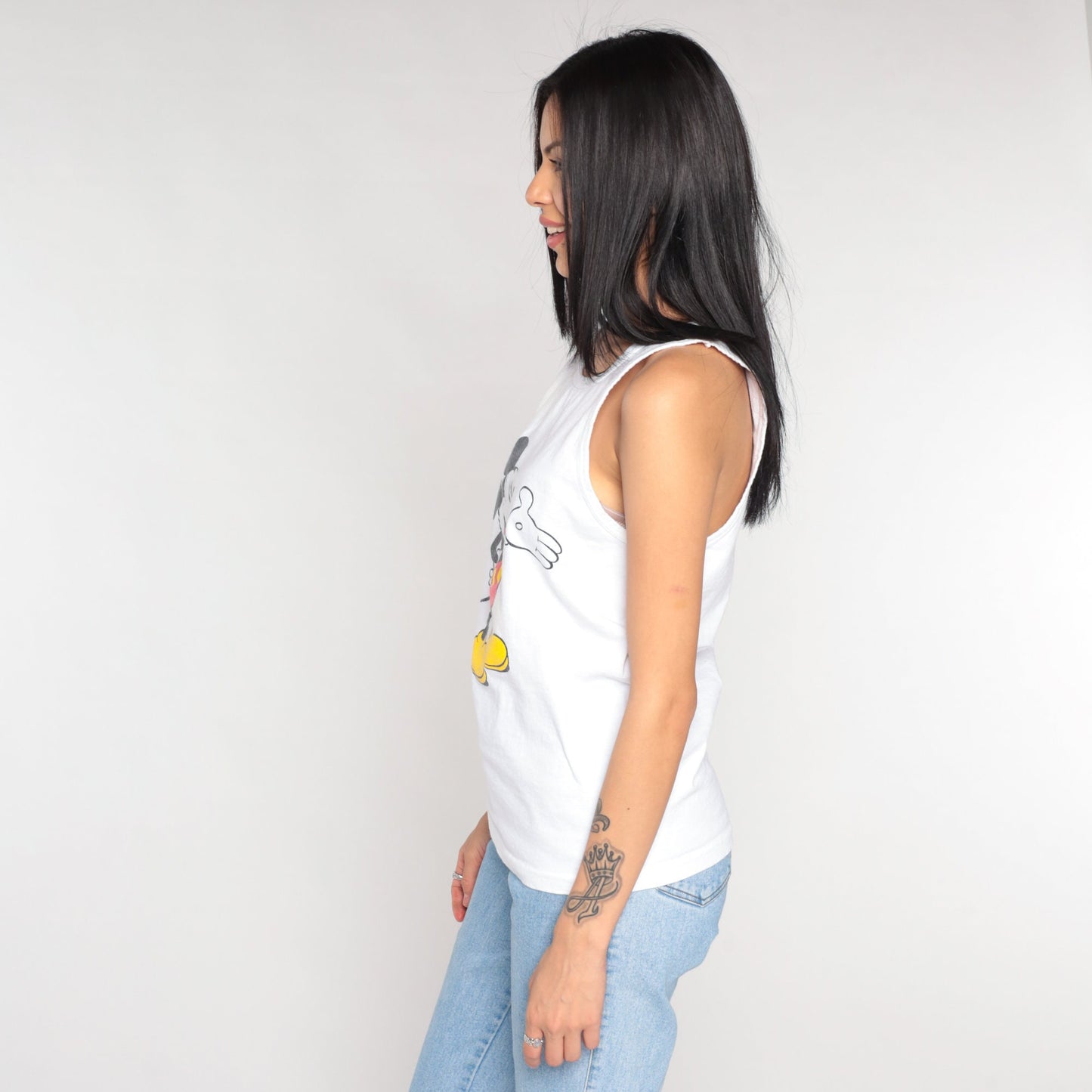 90s Mickey Mouse Disney Tank Top White Graphic Sleeveless Tee Small