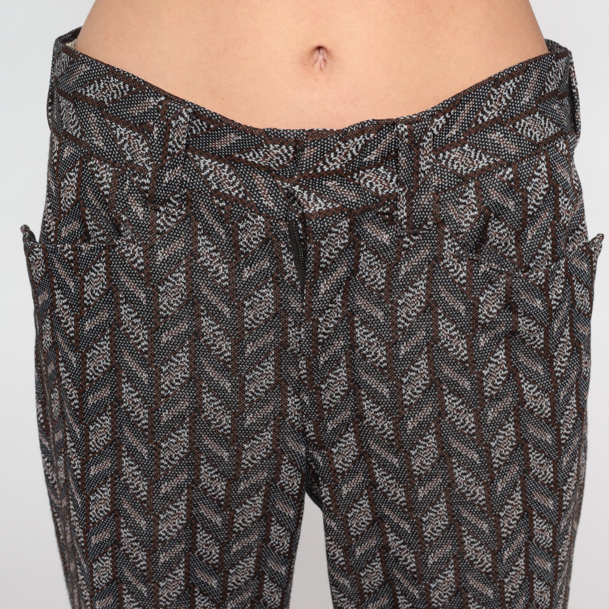 70s Chevron Flared Trousers High Waist Bell Bottoms Grey Medium