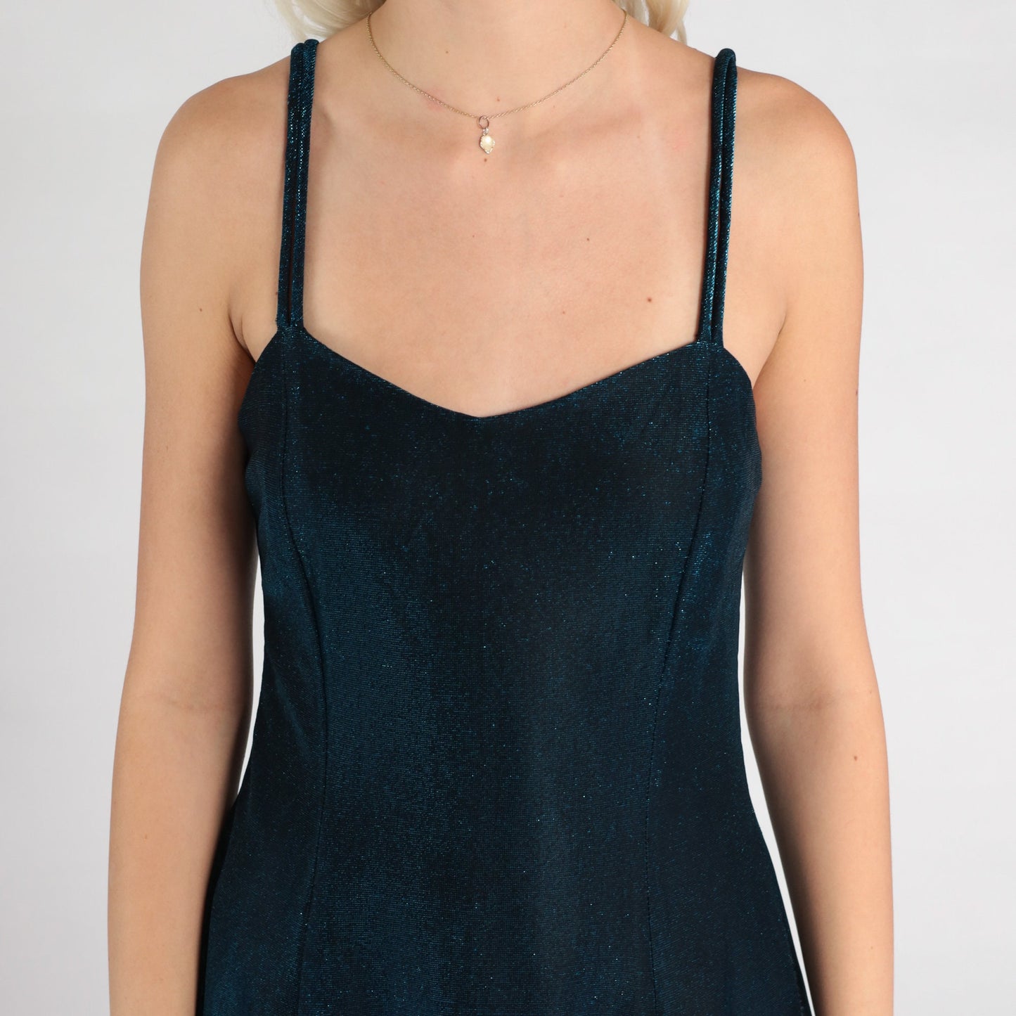 90s Metallic Blue Mini Dress Sweetheart Neckline Spaghetti Strap Small