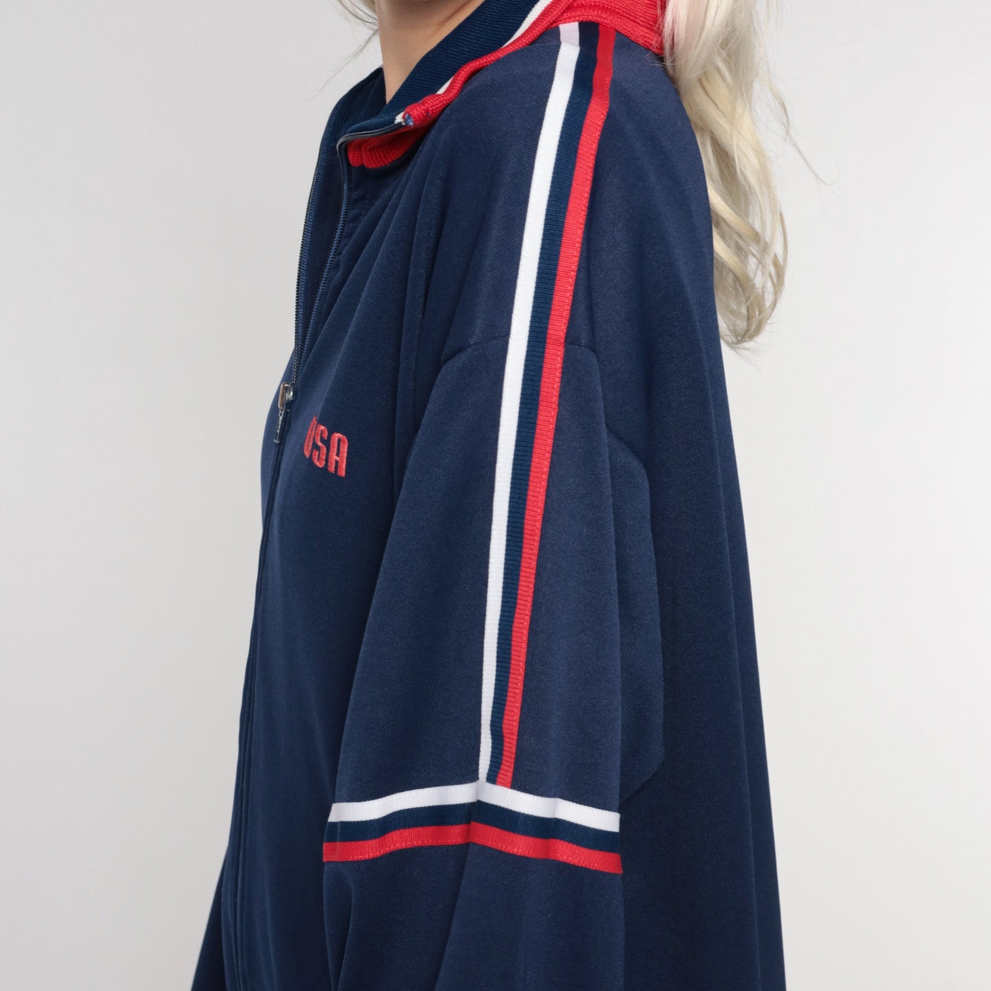 80s MacGregor Track Jacket Navy USA Striped Zip-Up Large