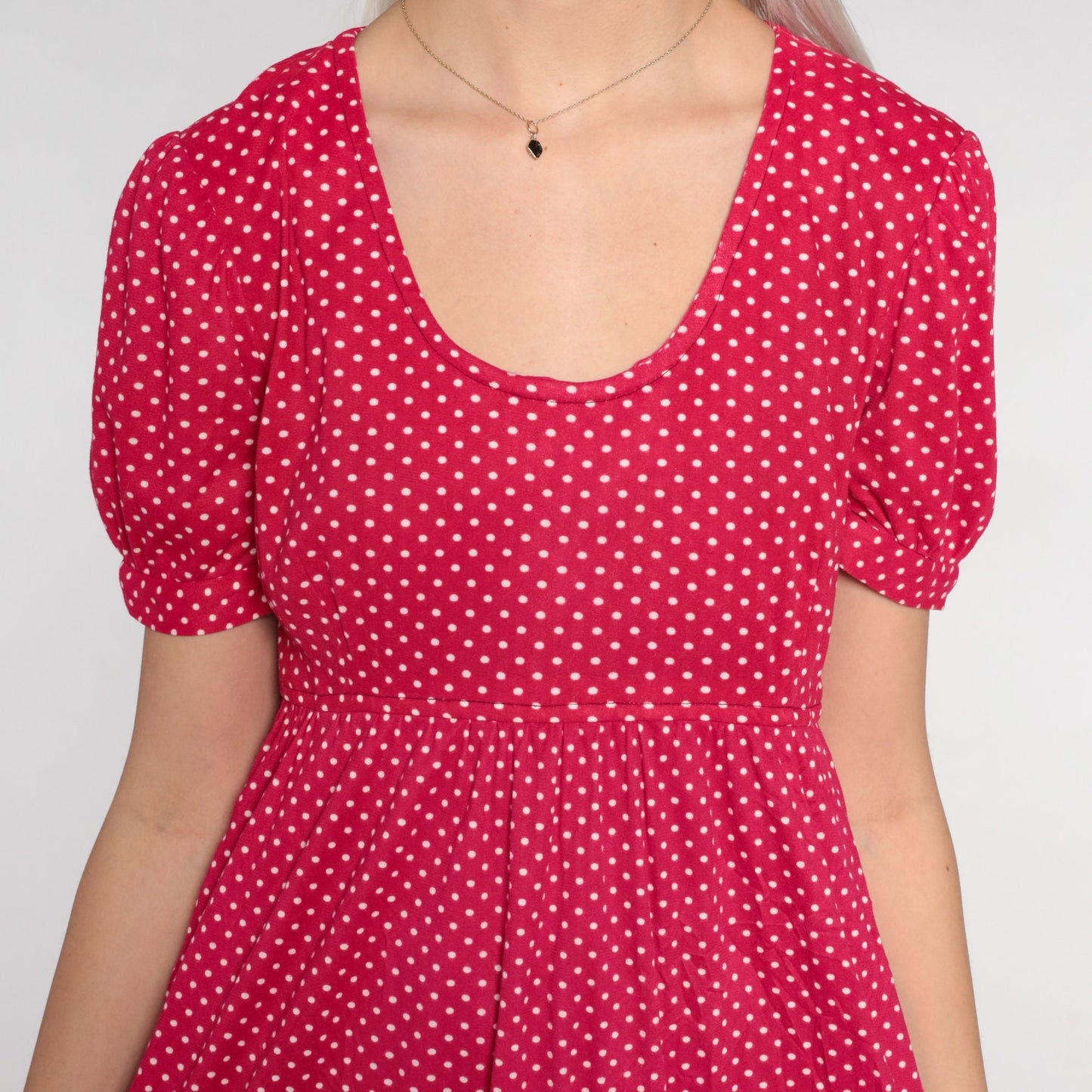 70s Red Polka Dot Maxi Dress Puff Sleeve Empire Waist Small
