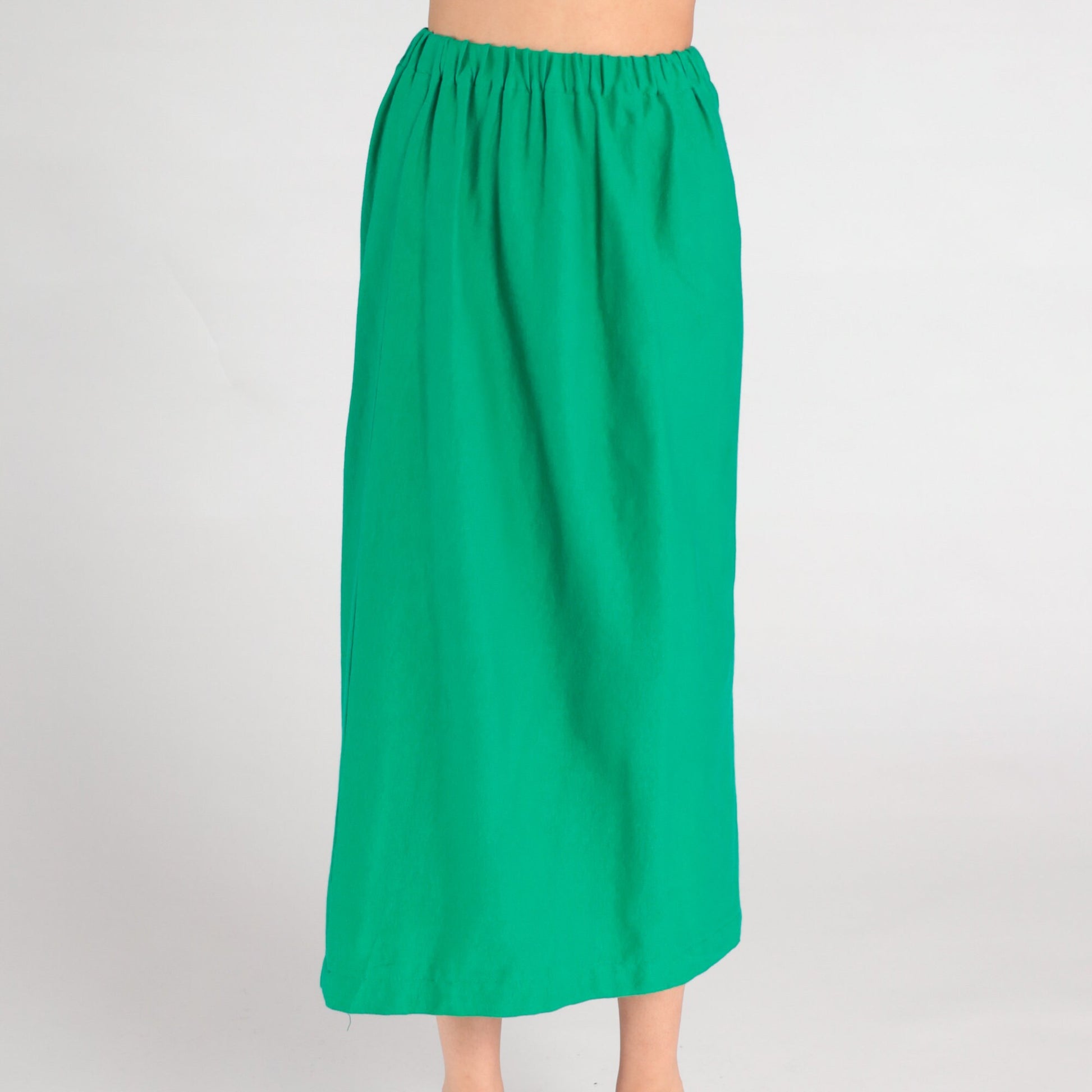 80s Green Midi Skirt High Waist Straight Column Extra Small XS
