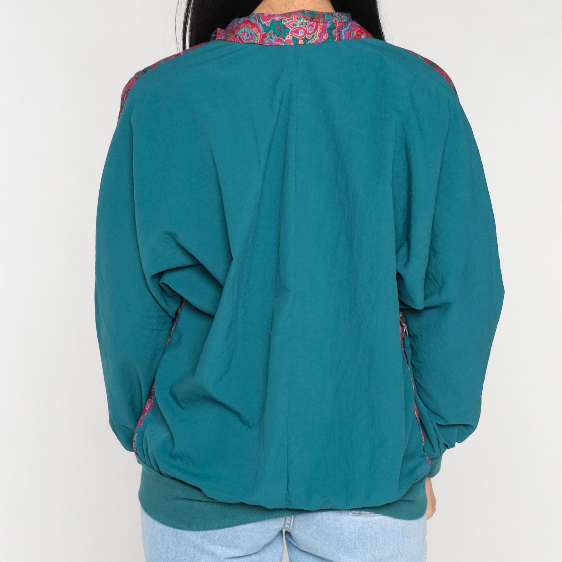 90s Floral Color Block Windbreaker Jacket Magenta Green Medium