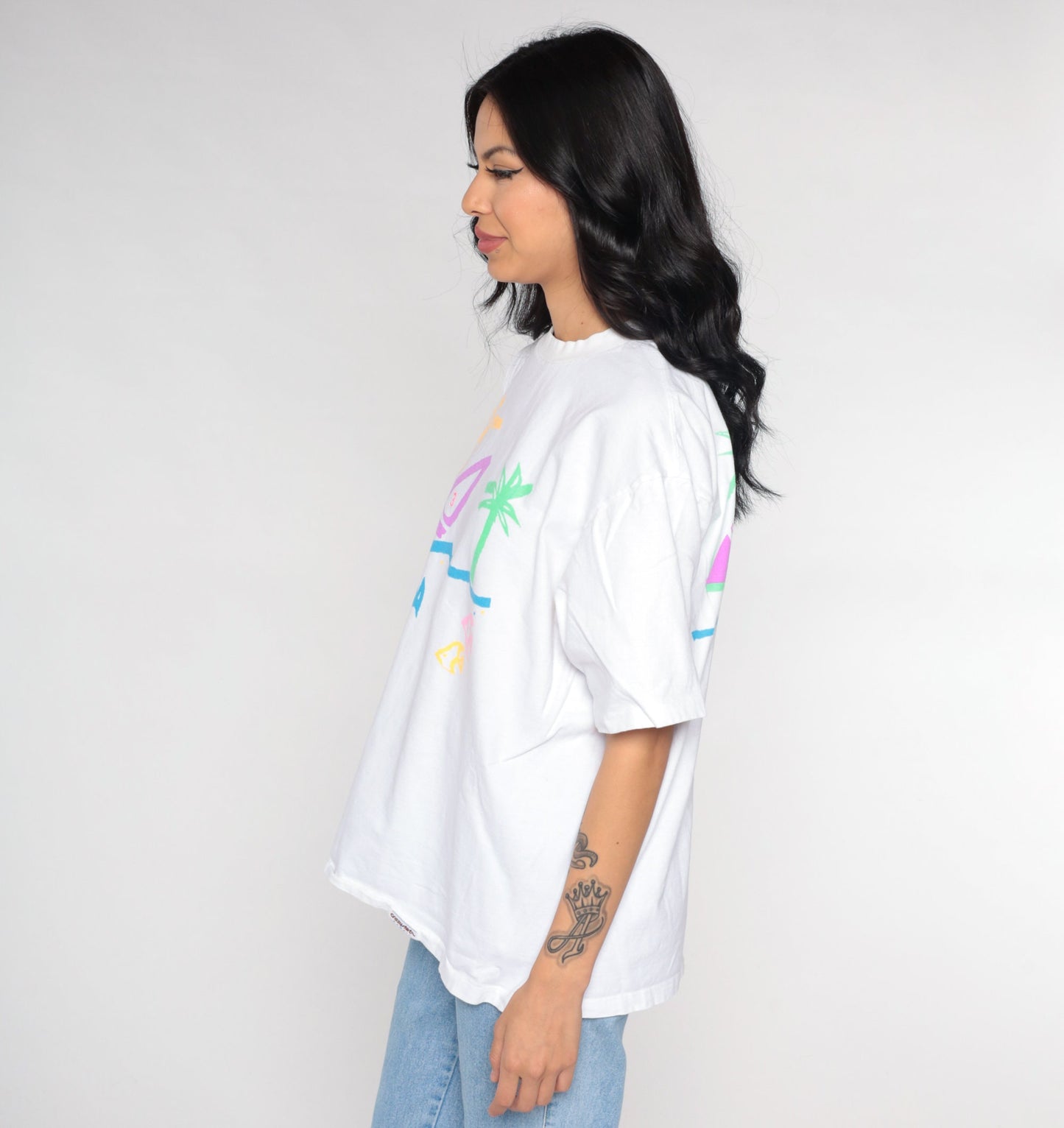 90s Crazy Shirts Sailboat Tropical Beach Graphic Tee White Large L