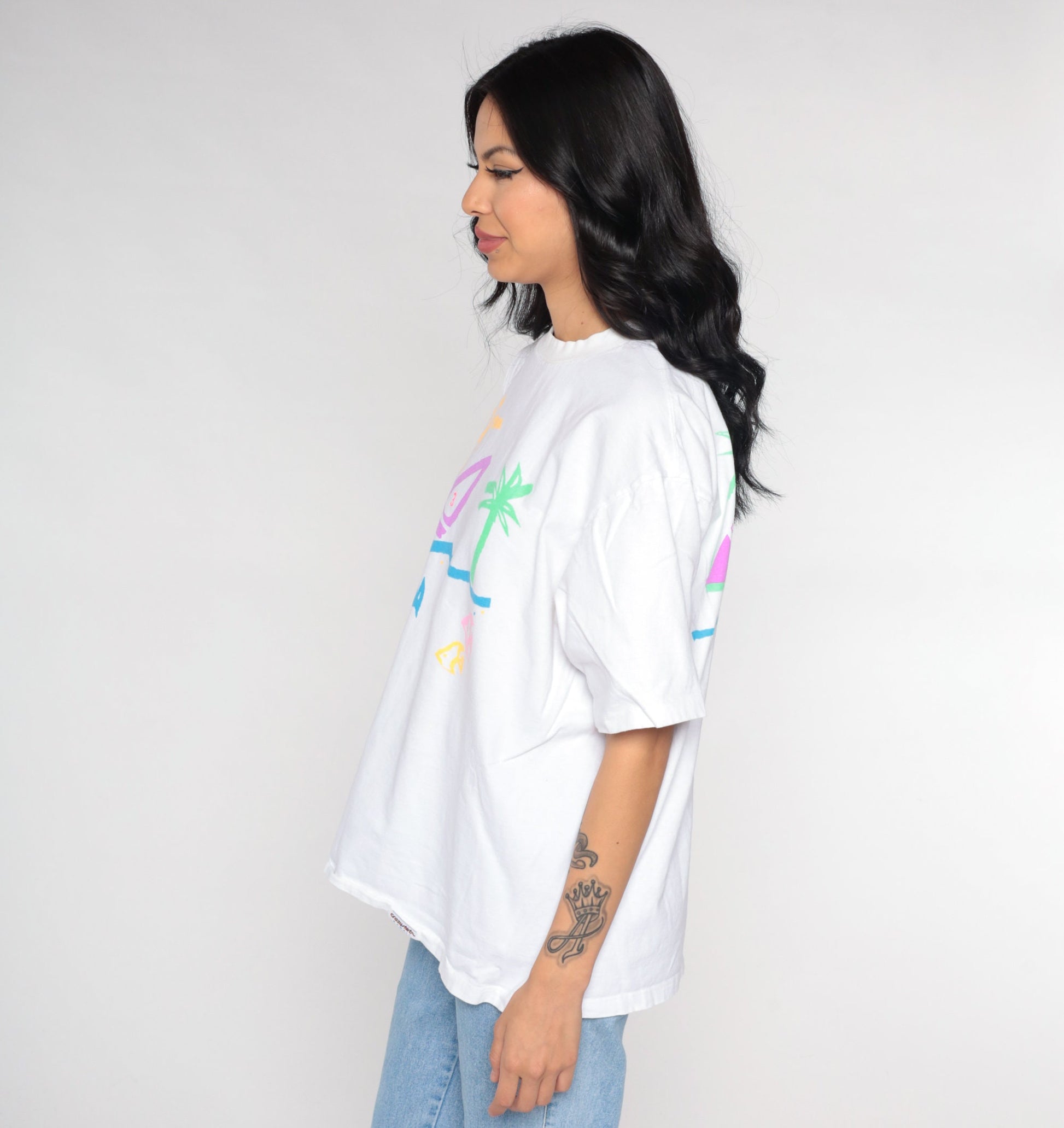 90s Crazy Shirts Sailboat Tropical Beach Graphic Tee White Large L