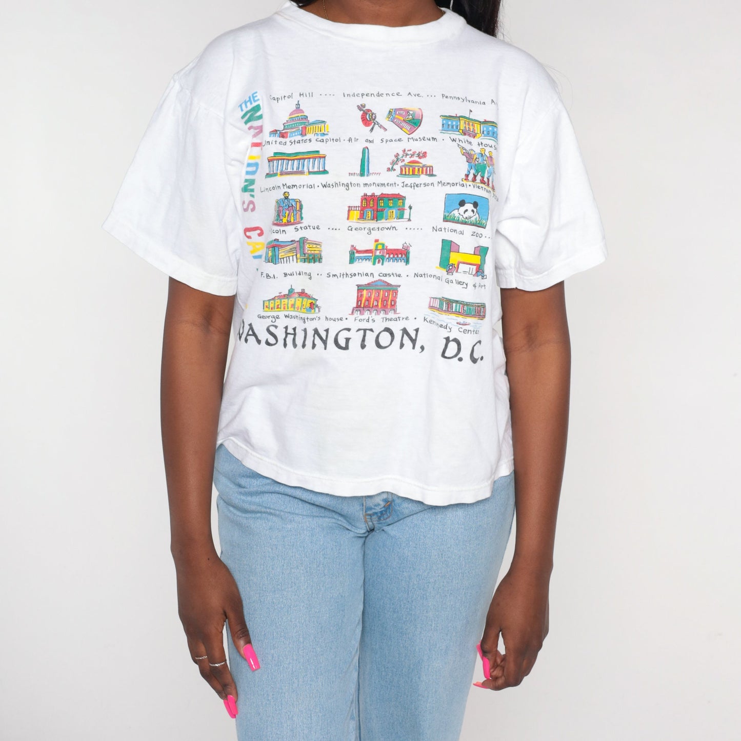 90s Washington DC Landmarks Graphic T-Shirt White Cotton Tee Medium M