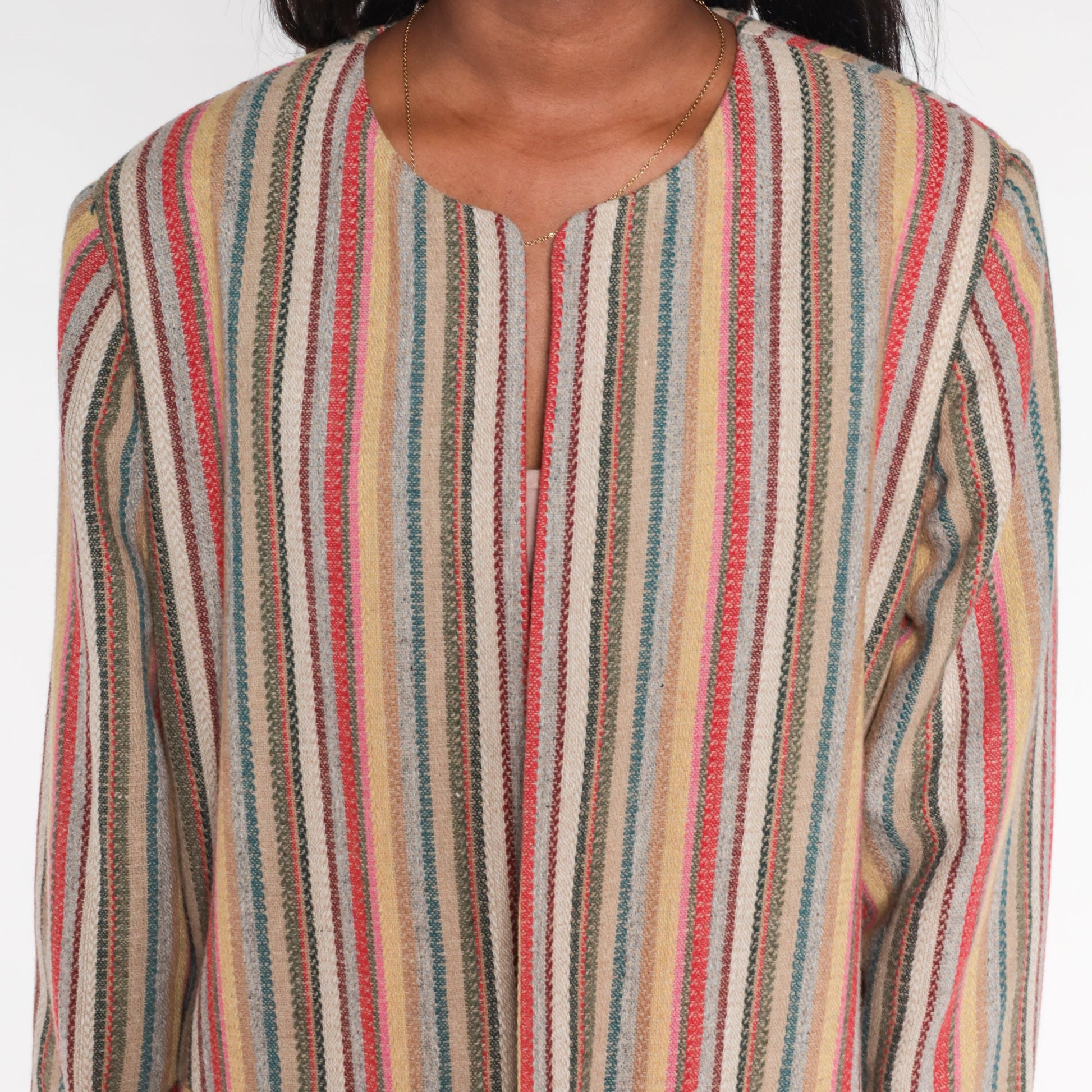 90s Striped Wool Blend Blazer Open Front Jacket Multicolor Large