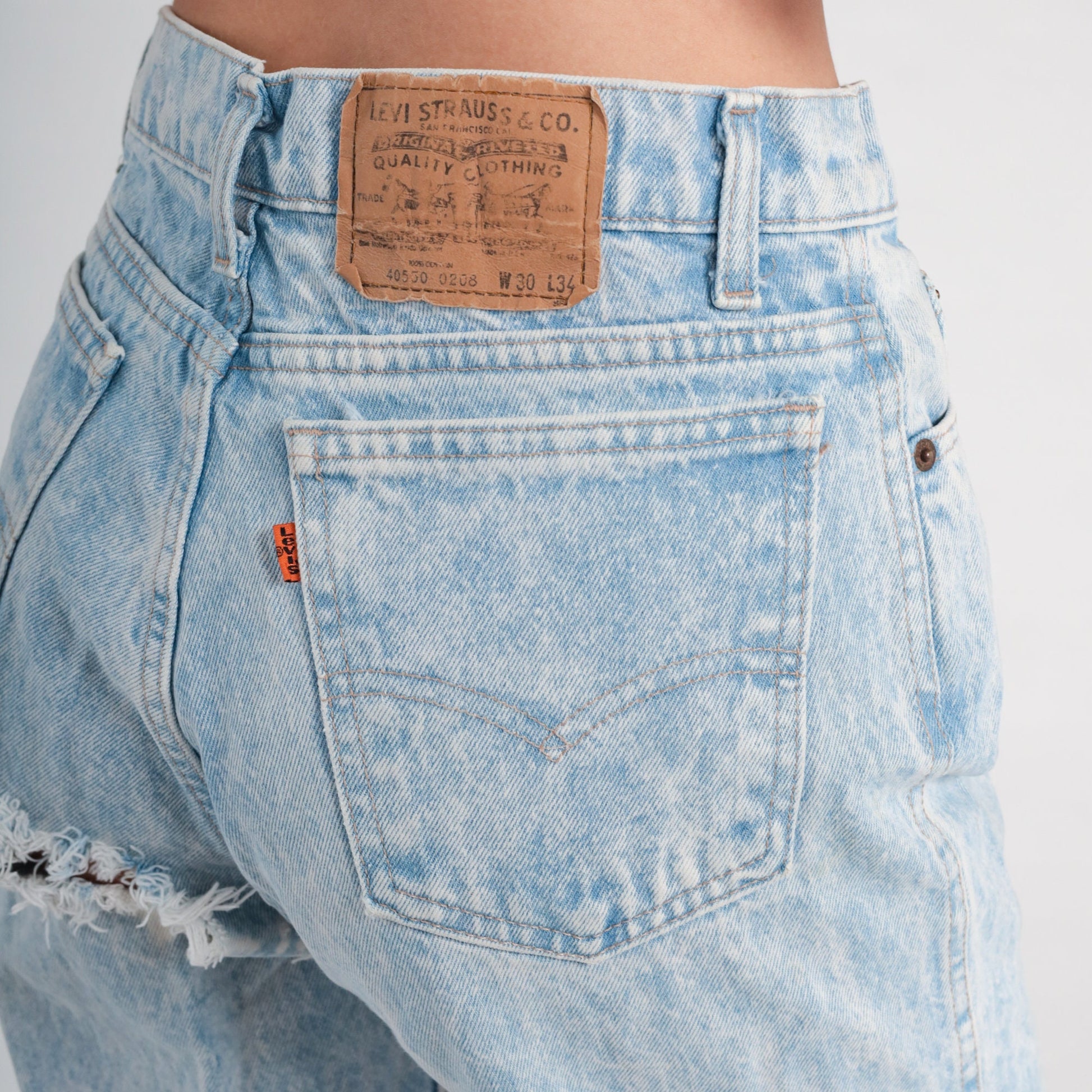 80s Levis 501 High Waist Straight Leg Jeans Distressed Acid Wash Denim 30x34