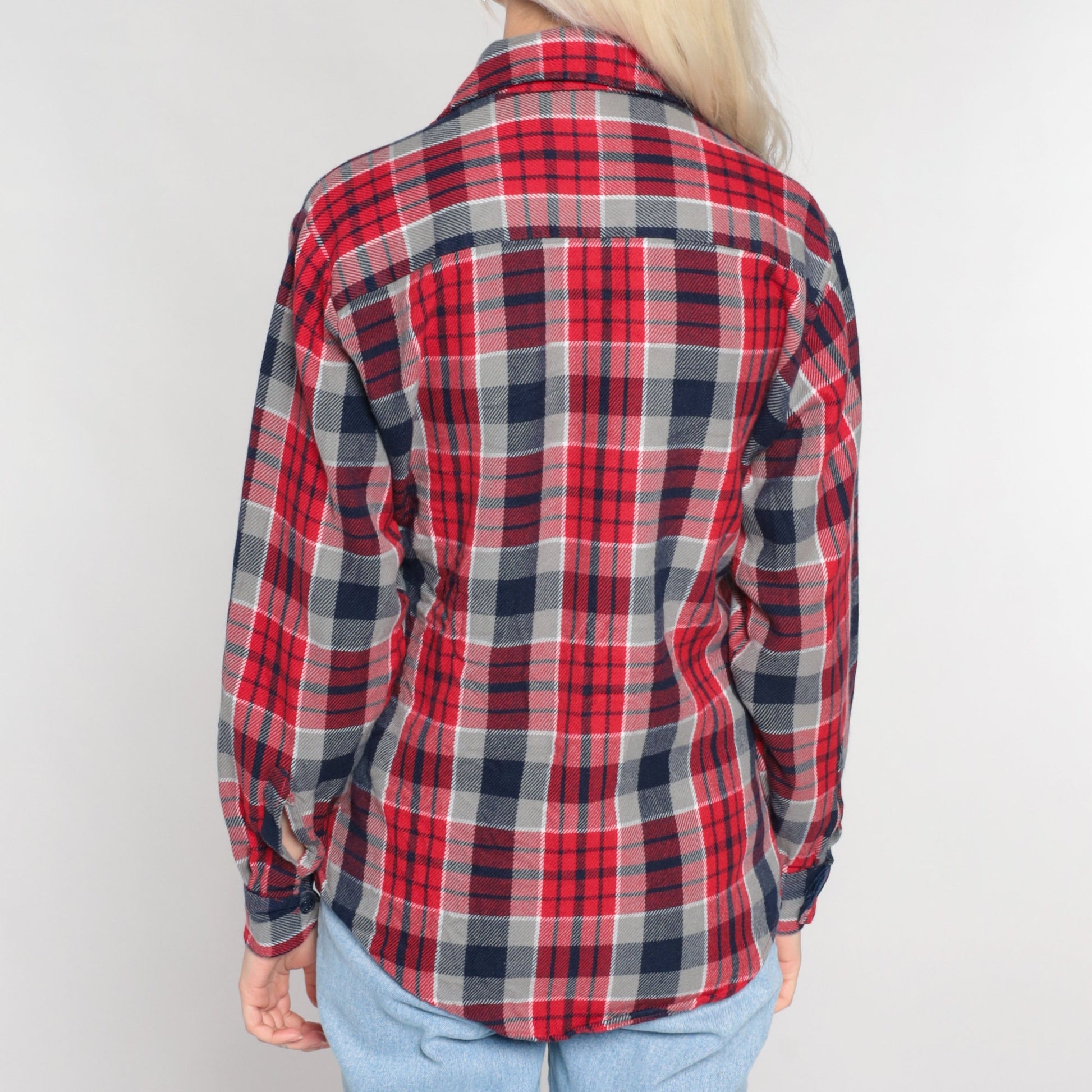 90s Ozark Trail Flannel Shirt Red Plaid Button-Up Long Sleeve Small