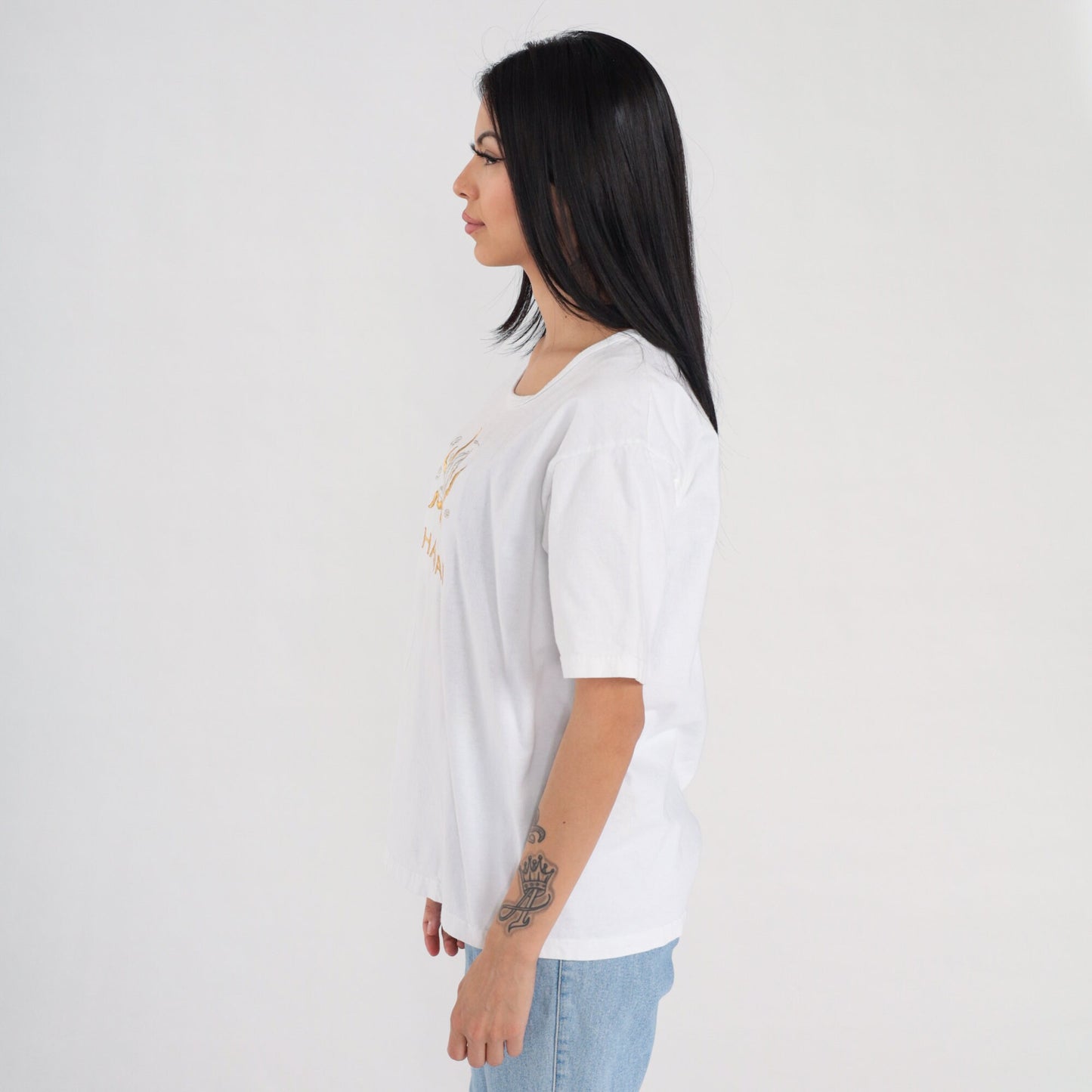 90s Hawaii Tropical Fish Embroidered T-Shirt White Graphic Tee Large L