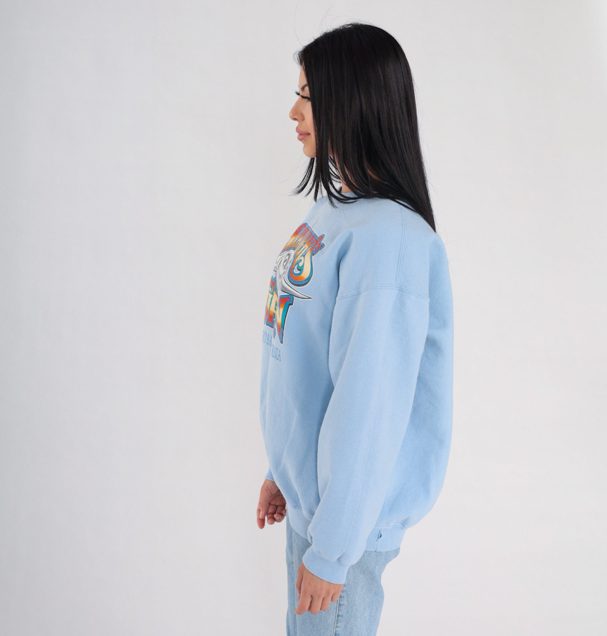 90s Shark's Grin Morro Bay California Sweatshirt Blue Graphic Pullover Large L