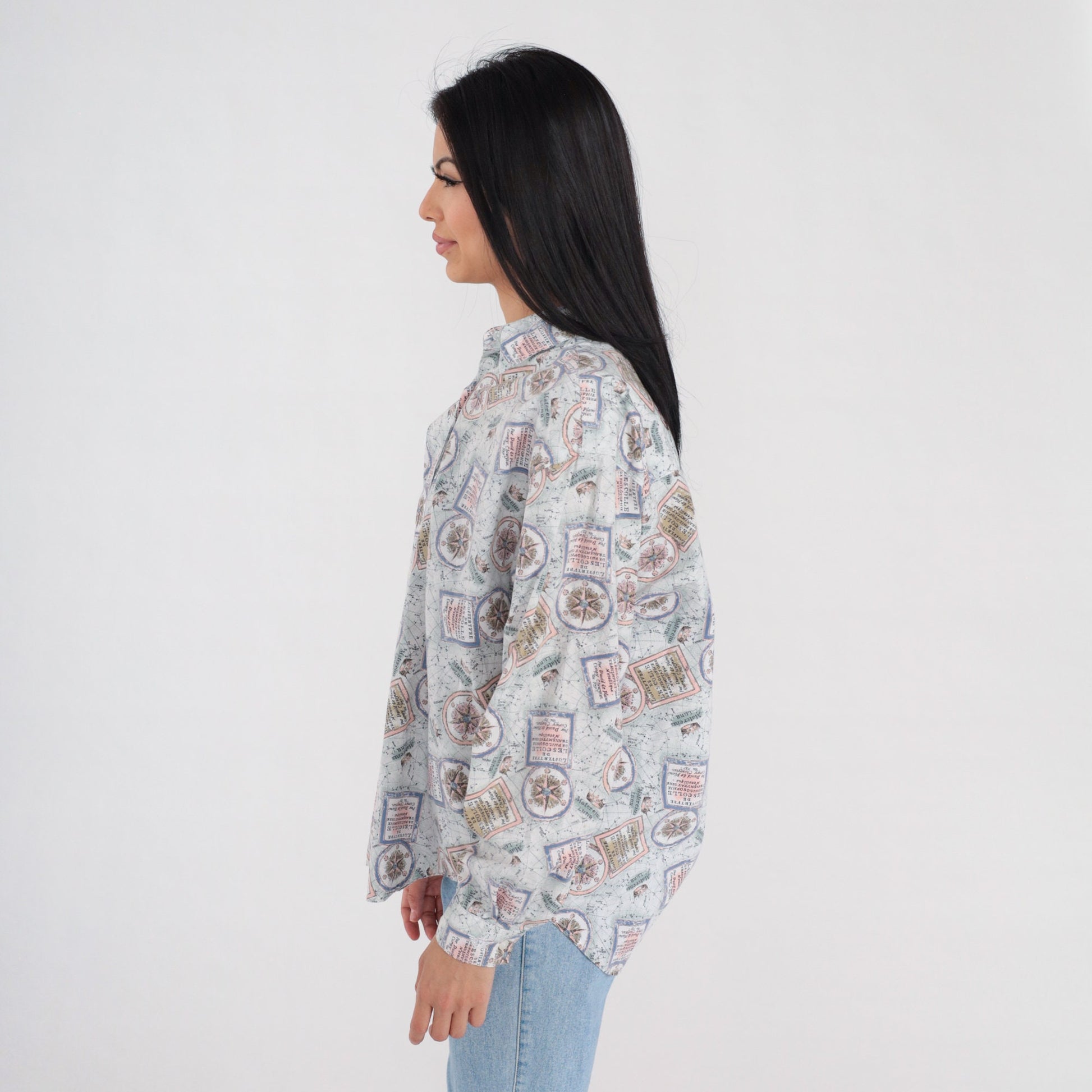 90s Dockers Butterfly Flower Print Button Up Shirt Yellow Cotton Medium M