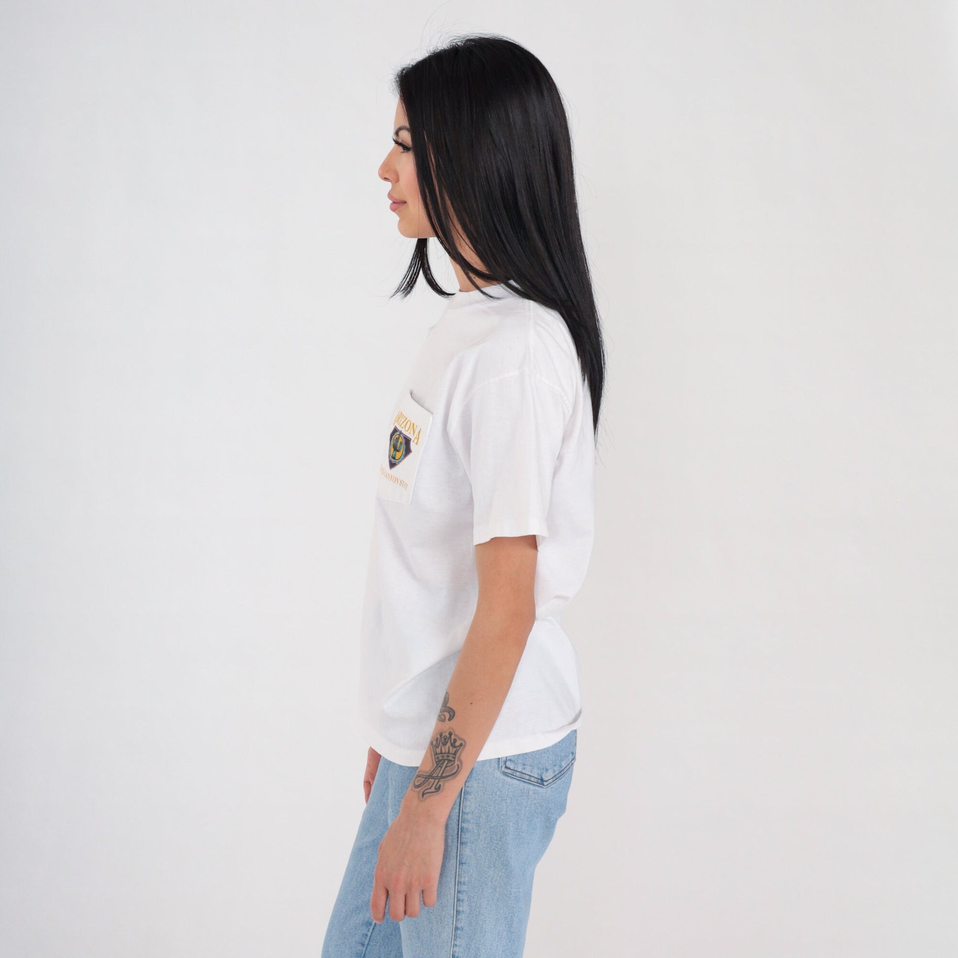 90s Arizona Grand Canyon State Graphic Pocket T-Shirt White Cotton Medium