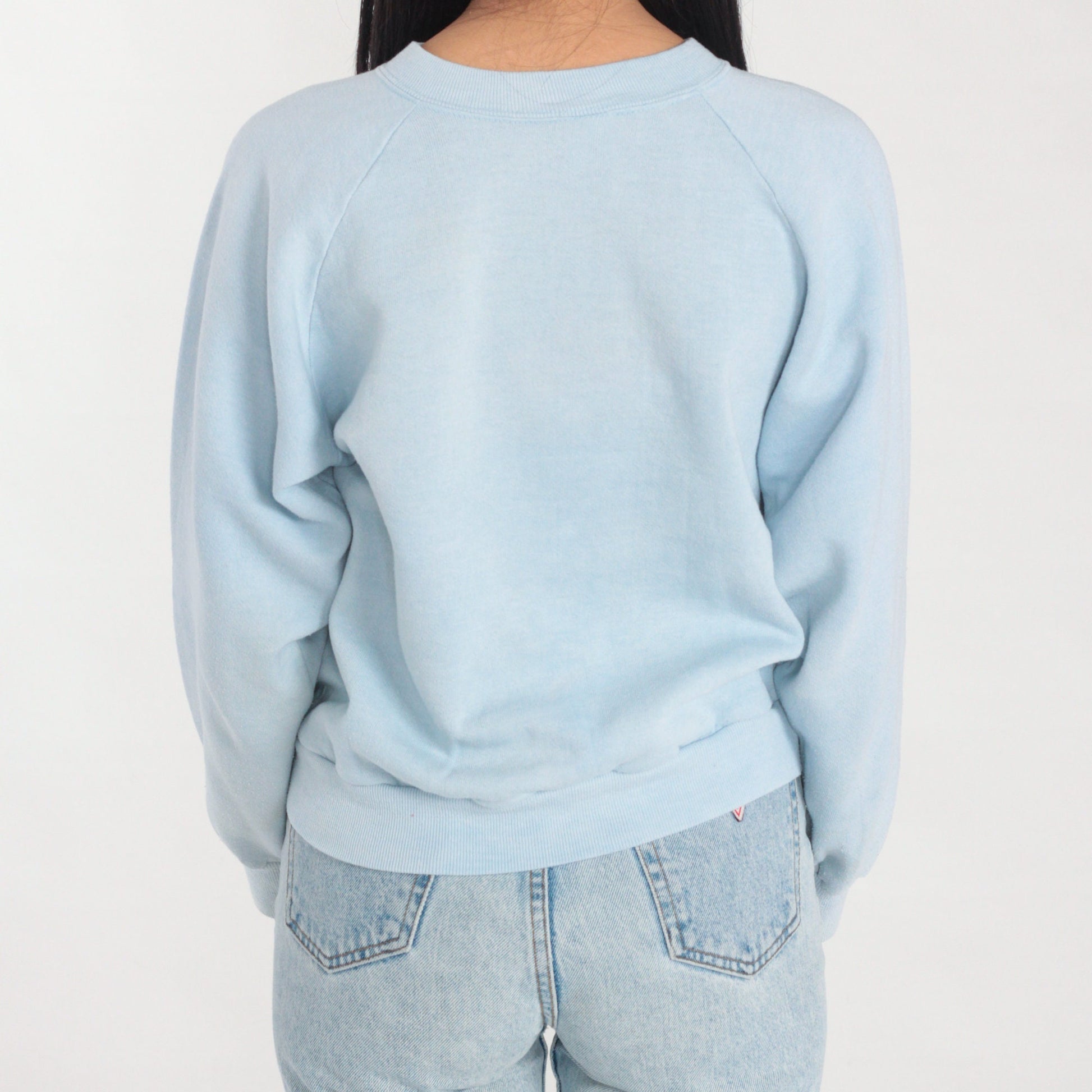 90s Sergio Valente Sweatshirt Light Blue Raglan Graphic Distressed Medium M