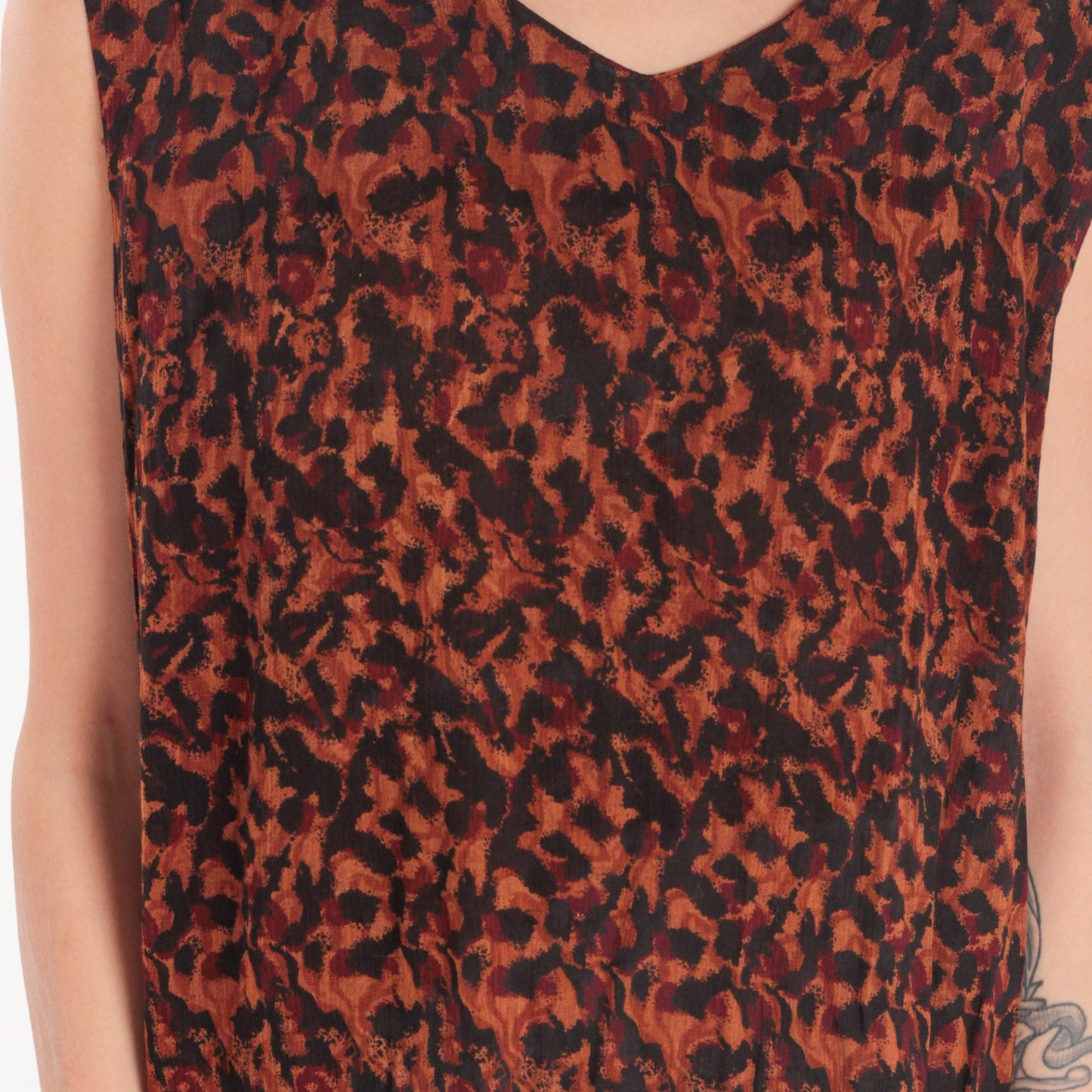 90s Karin Stevens Maxi Dress Sleeveless Orange Black Abstract Animal Print Large