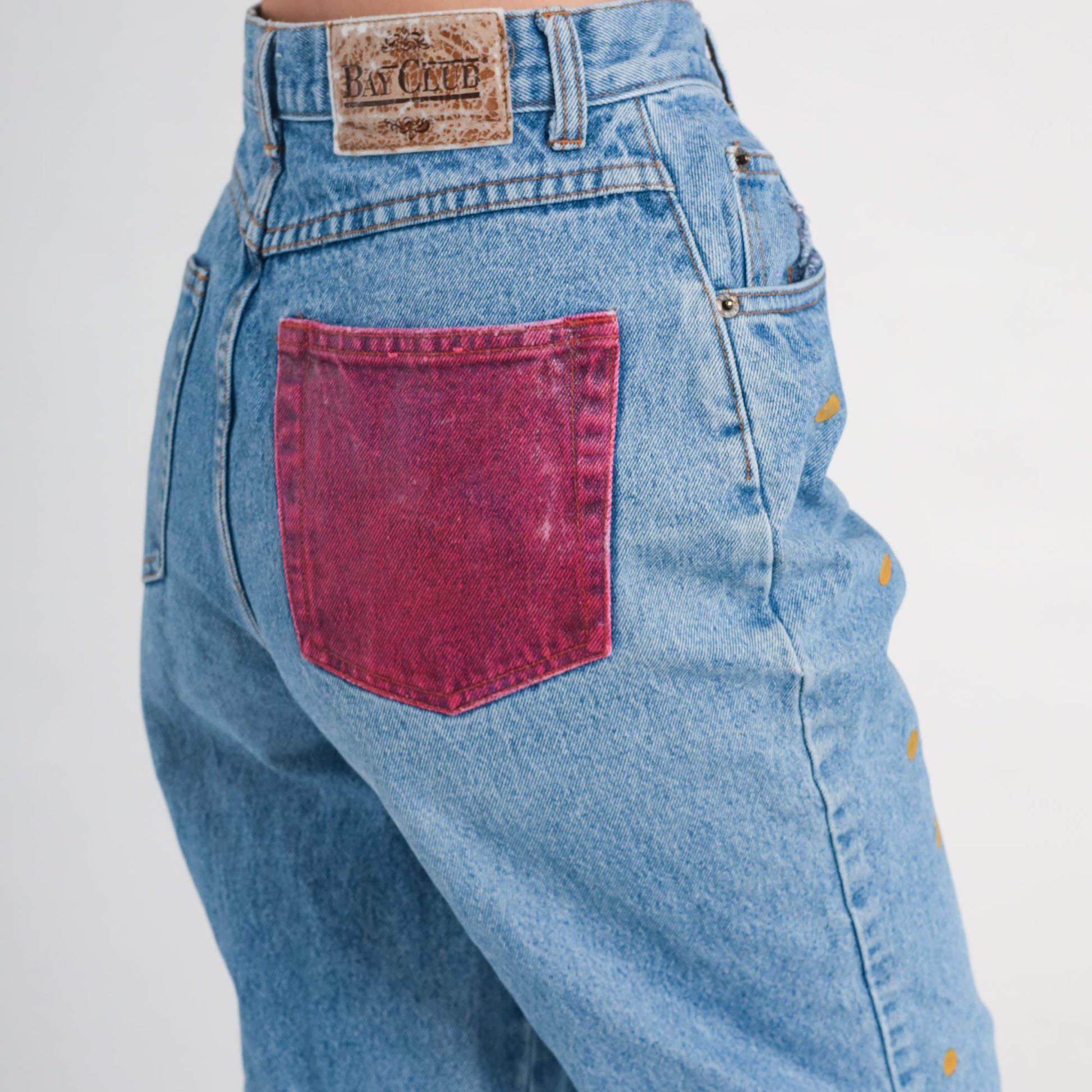 90s Pac-Man Hand Painted High Waist Tapered Jeans Blue Denim Small