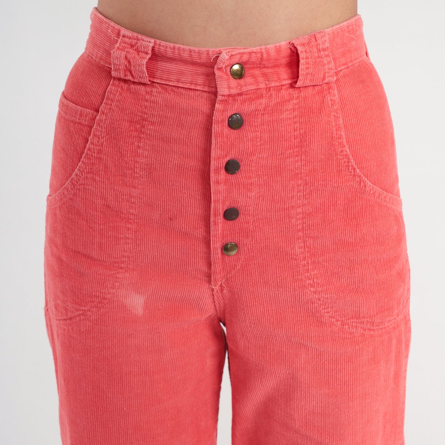 70s Coral Corduroy Bell Bottom Trousers High Waist Wide Leg Extra Small