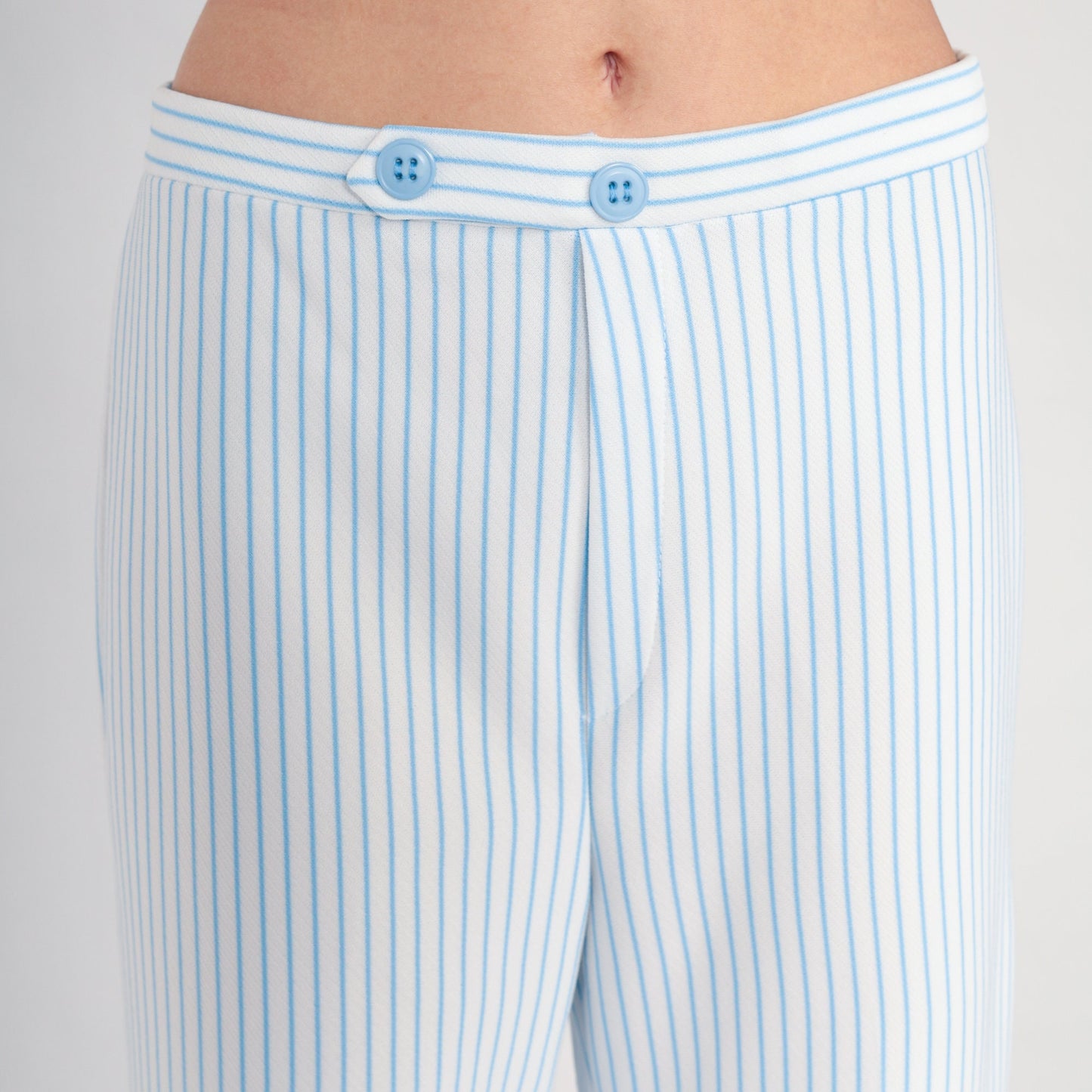 70s White Blue Striped High Rise Straight Leg Trousers Medium 29