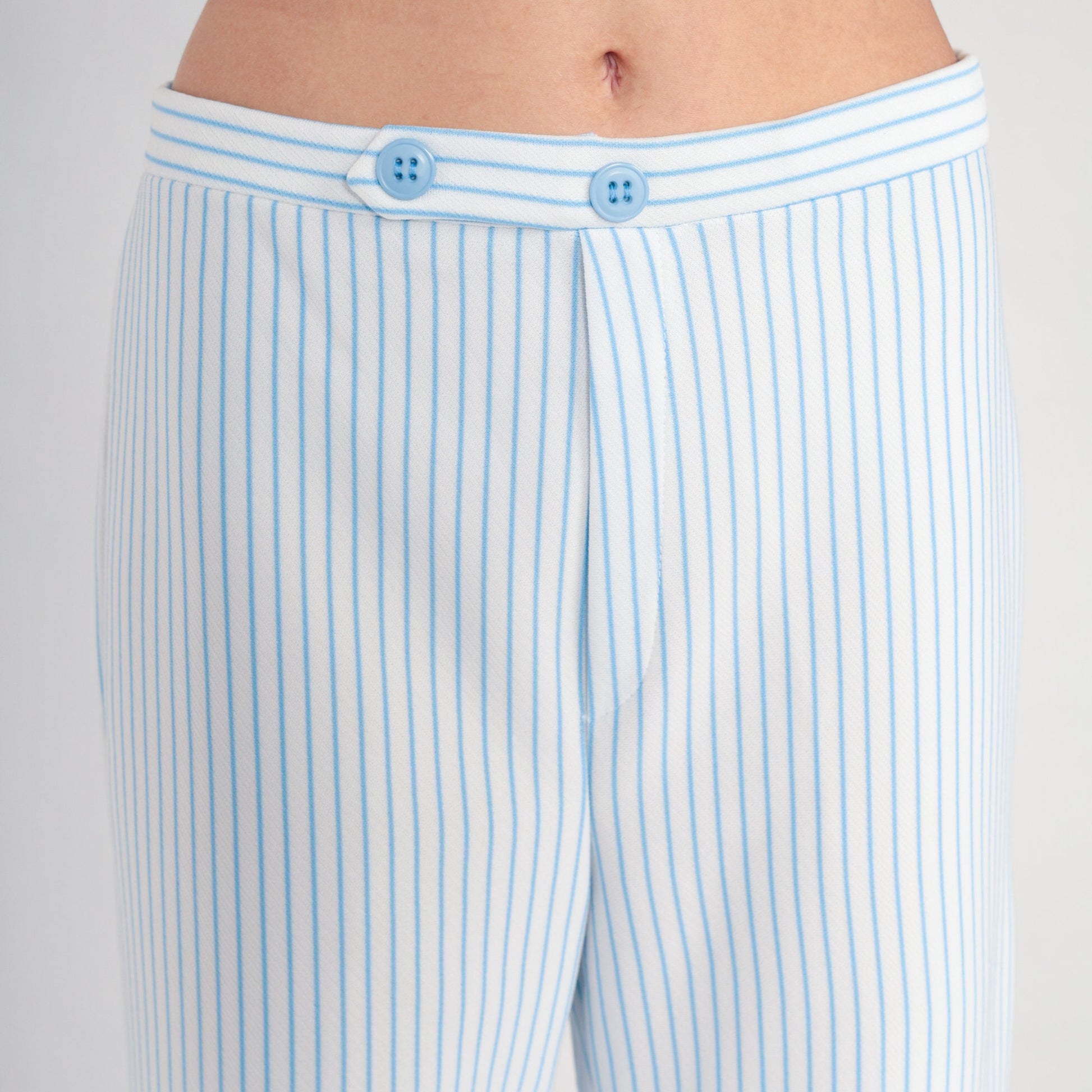 70s White Blue Striped High Rise Straight Leg Trousers Medium 29