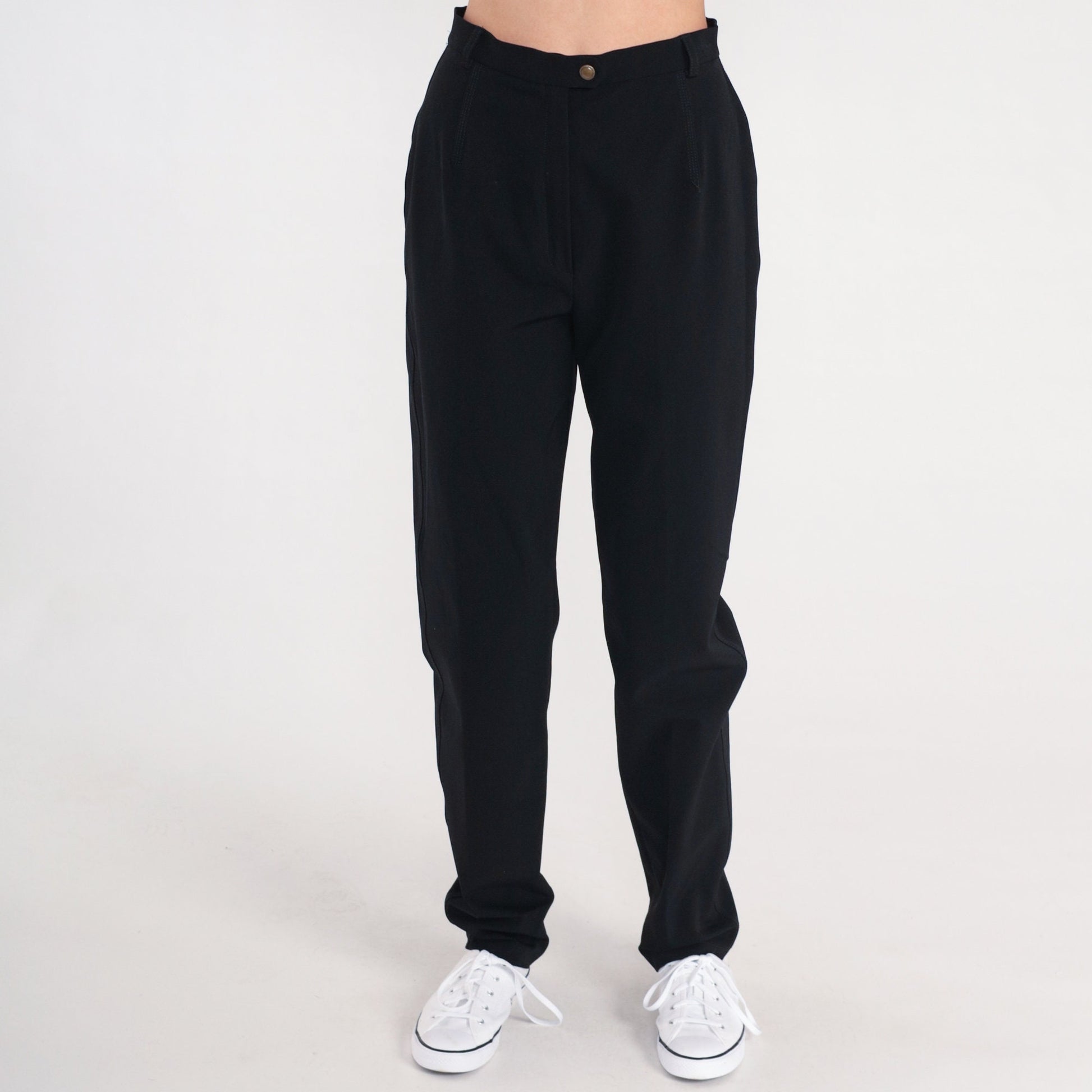 90s Mondi Black Tapered High-Waist Trousers Small