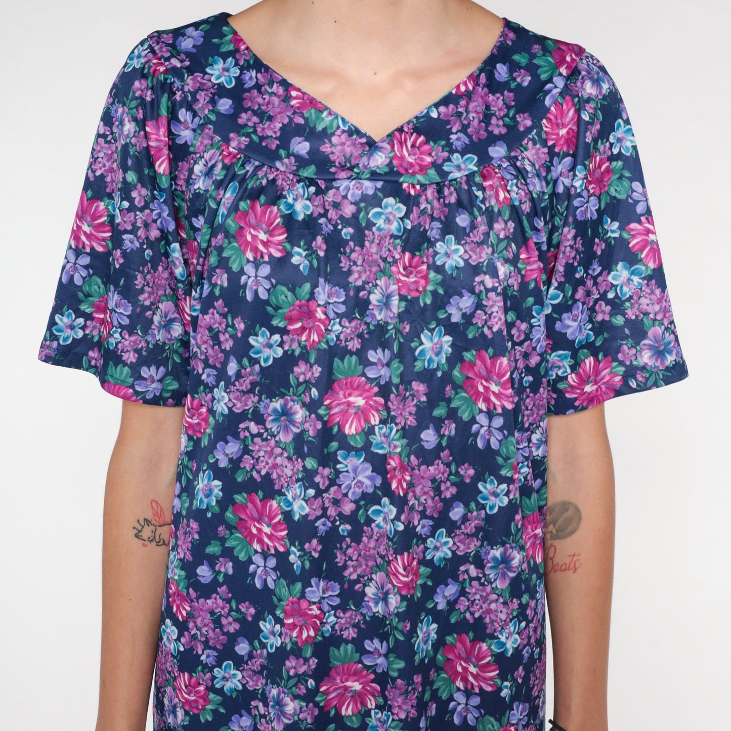 90s Purple Floral Tent Dress Mini Short Sleeve Lounge Dress XXL