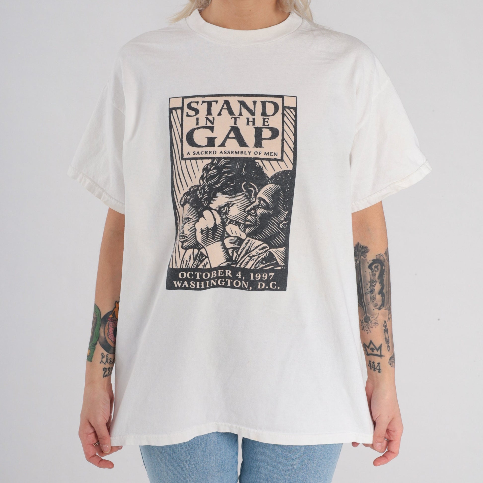 90s Stand in the Gap Christian TV Graphic T-Shirt White Cotton Large L