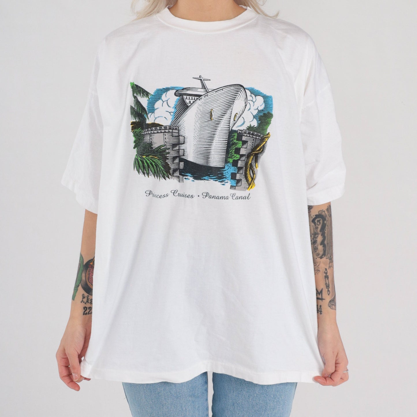 90s Princess Cruises Panama Canal Graphic T-Shirt White Single Stitch Extra Large