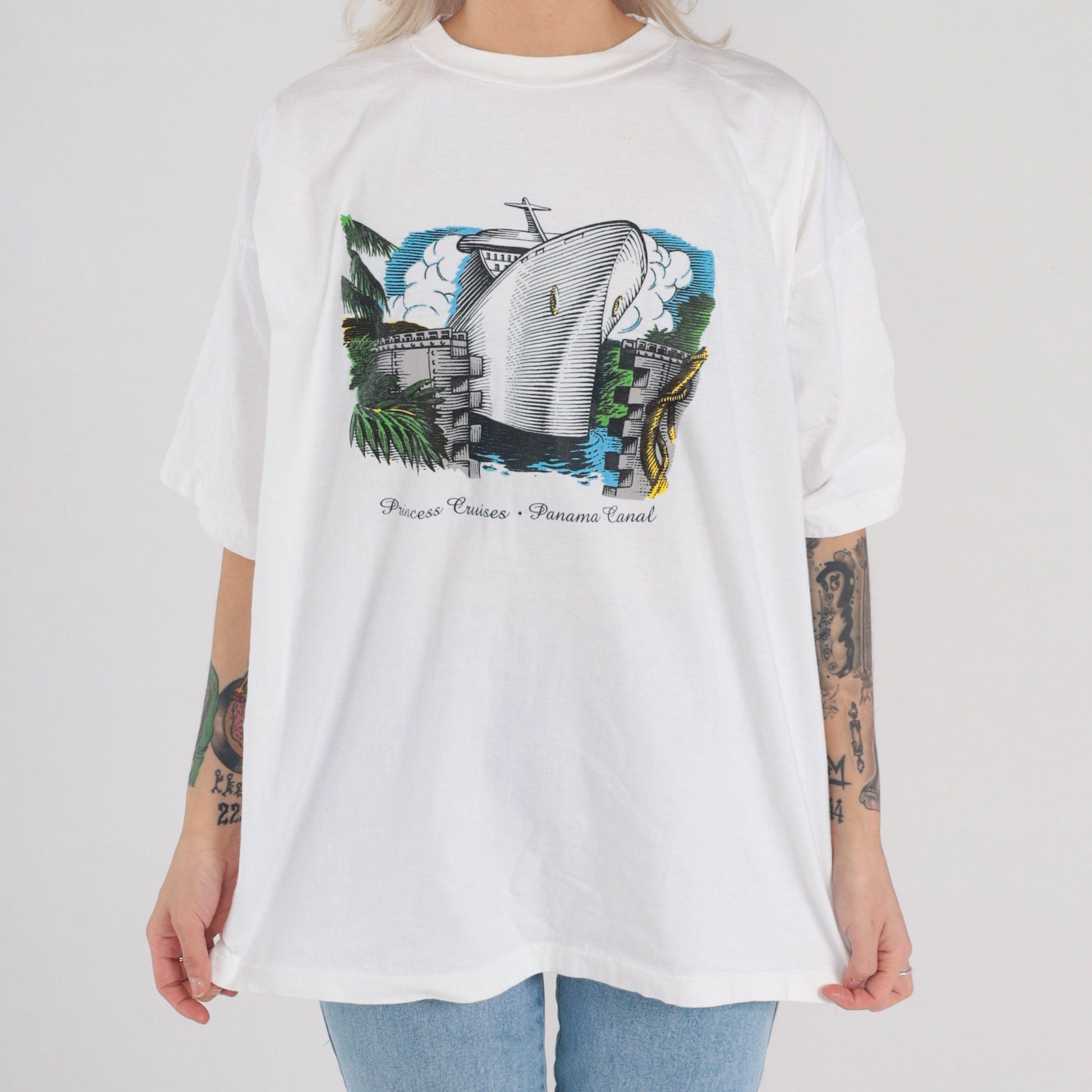90s Princess Cruises Panama Canal Graphic T-Shirt White Single Stitch Extra Large