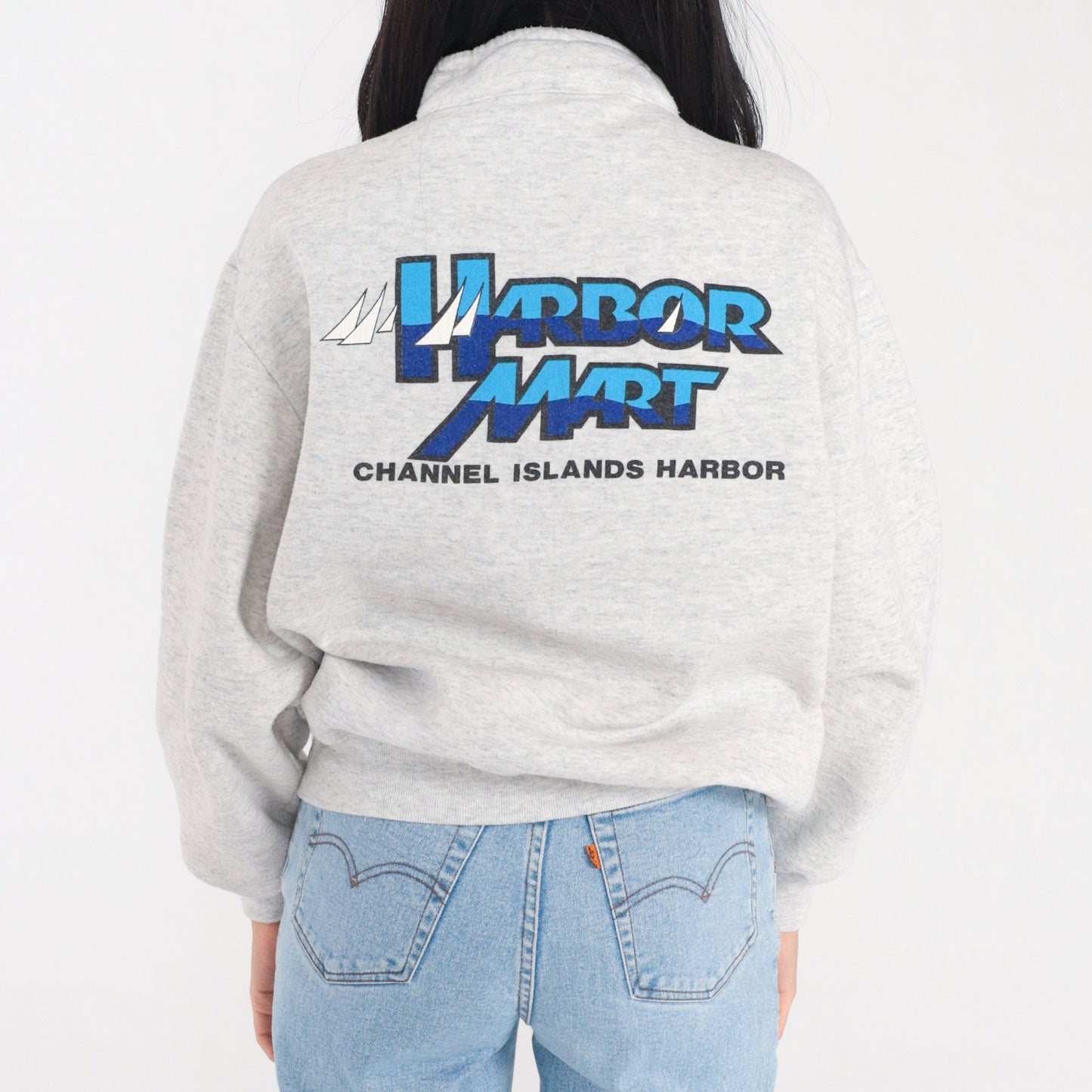 90s Harbor Mart Channel Islands Quarter Zip Sweatshirt Heather Grey Large L