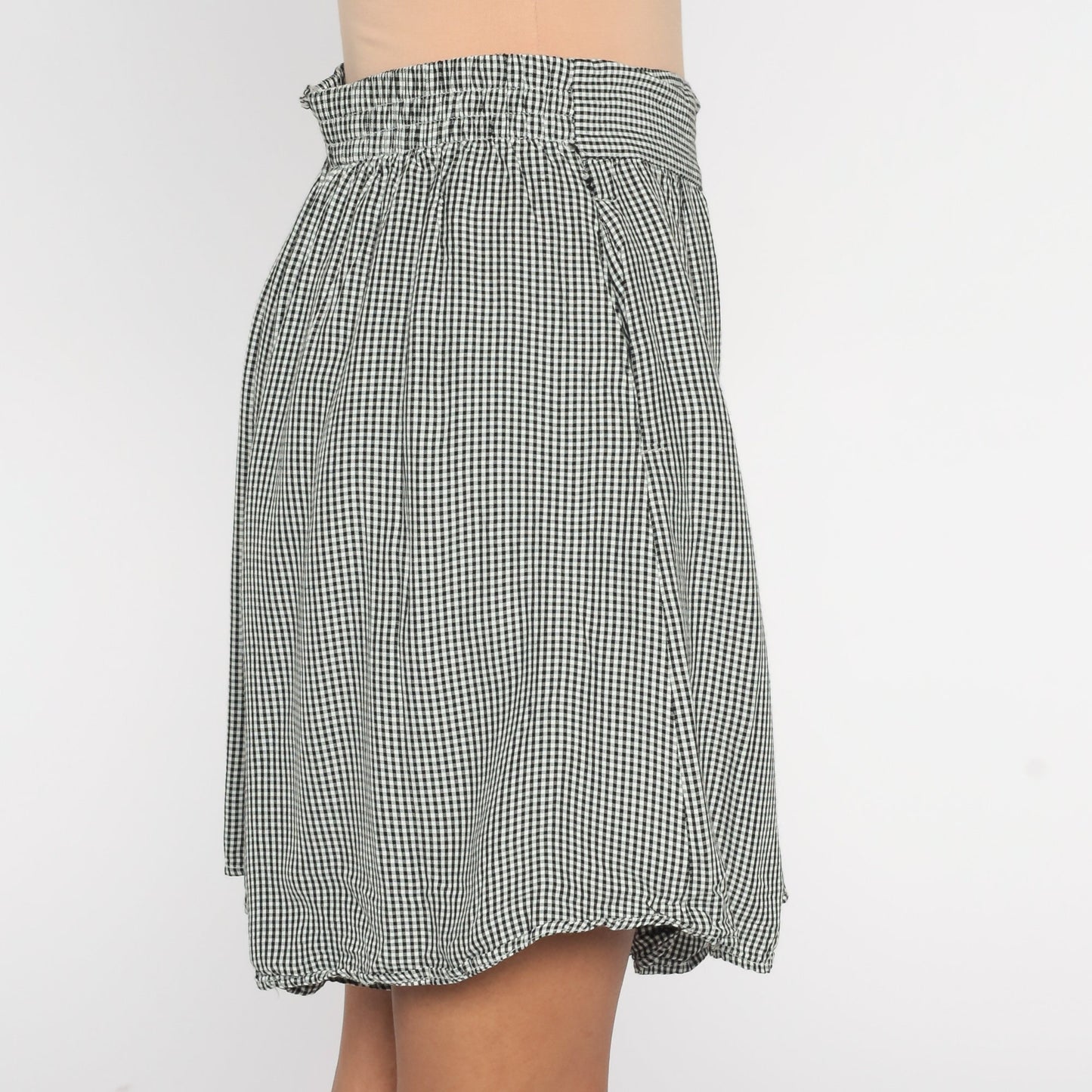 90s Black White Gingham Pleated Culottes High Waist Wide Leg Shorts Large