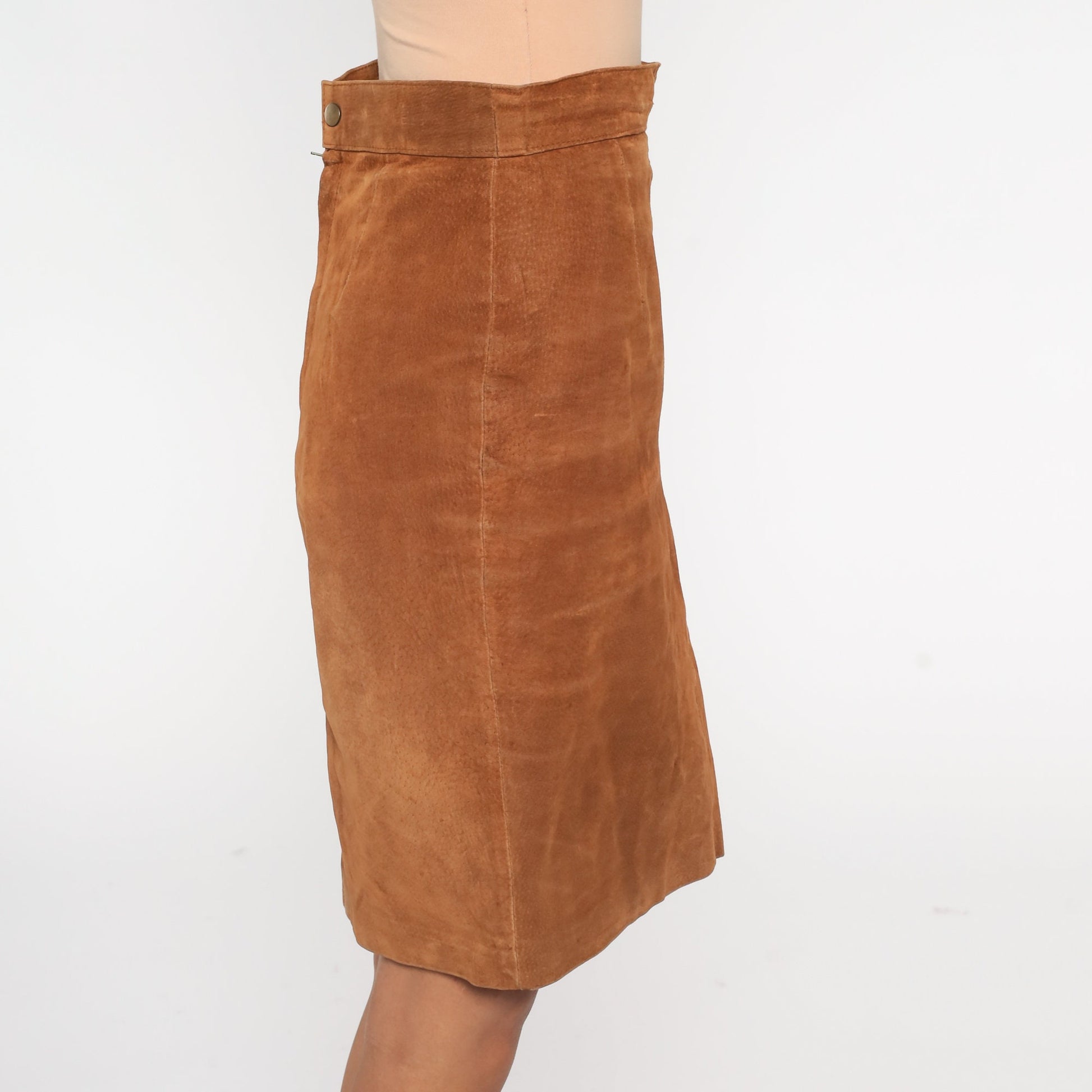 90s Brown Suede Mini Skirt High Waist Pencil Cut Rear Zipper Small