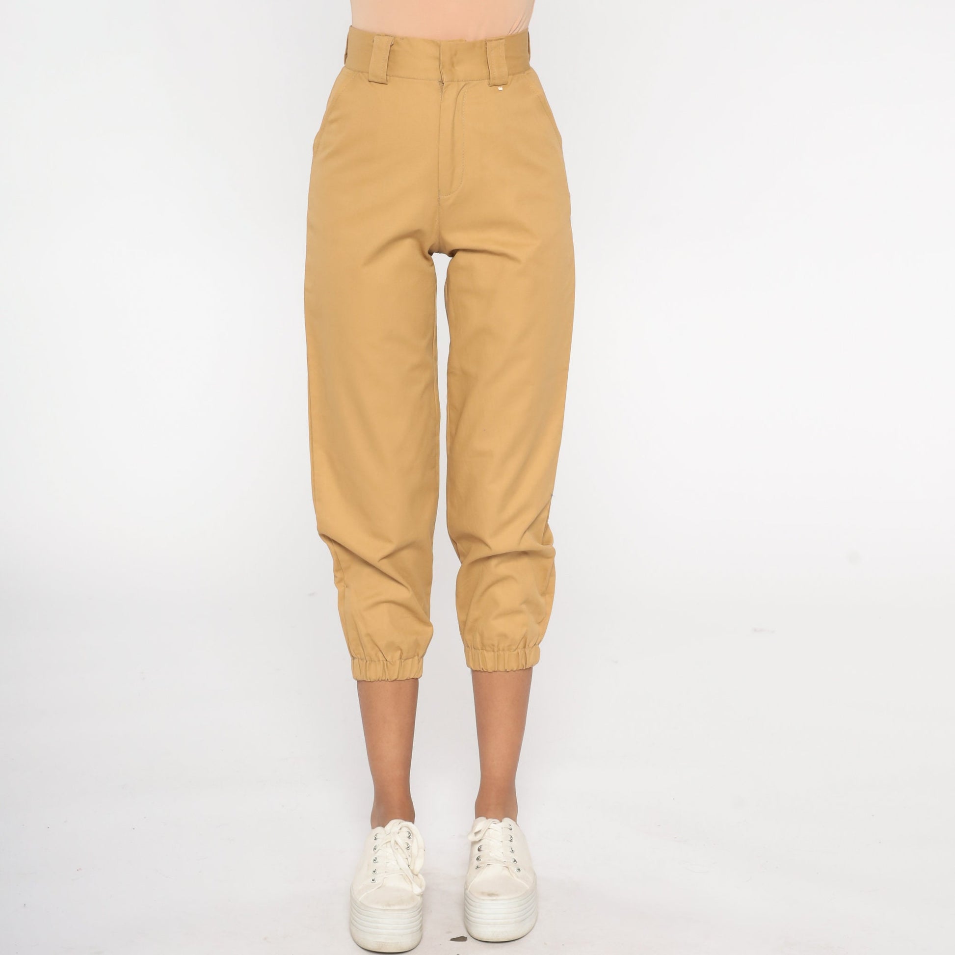 90s Tan Cropped Pants High Waisted Straight Leg Cotton Extra Small XS