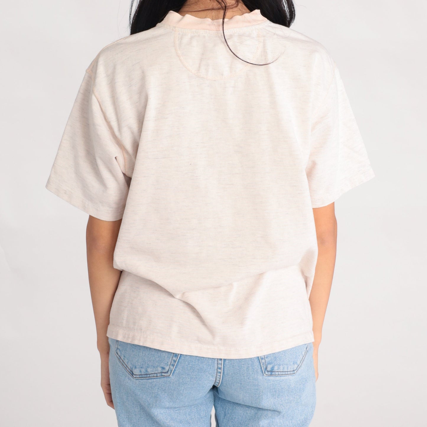 90s Fruit of the Loom Heathered Grey Pocket Tee Embroidered Crest Medium