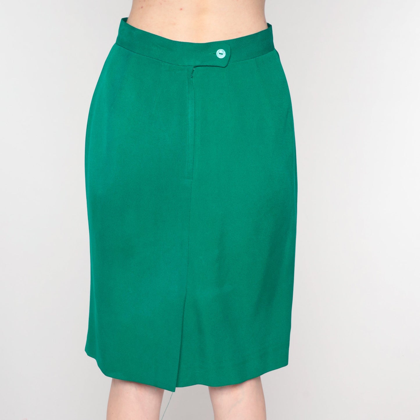 90s Green Silk Pencil Skirt High Waist Small 6