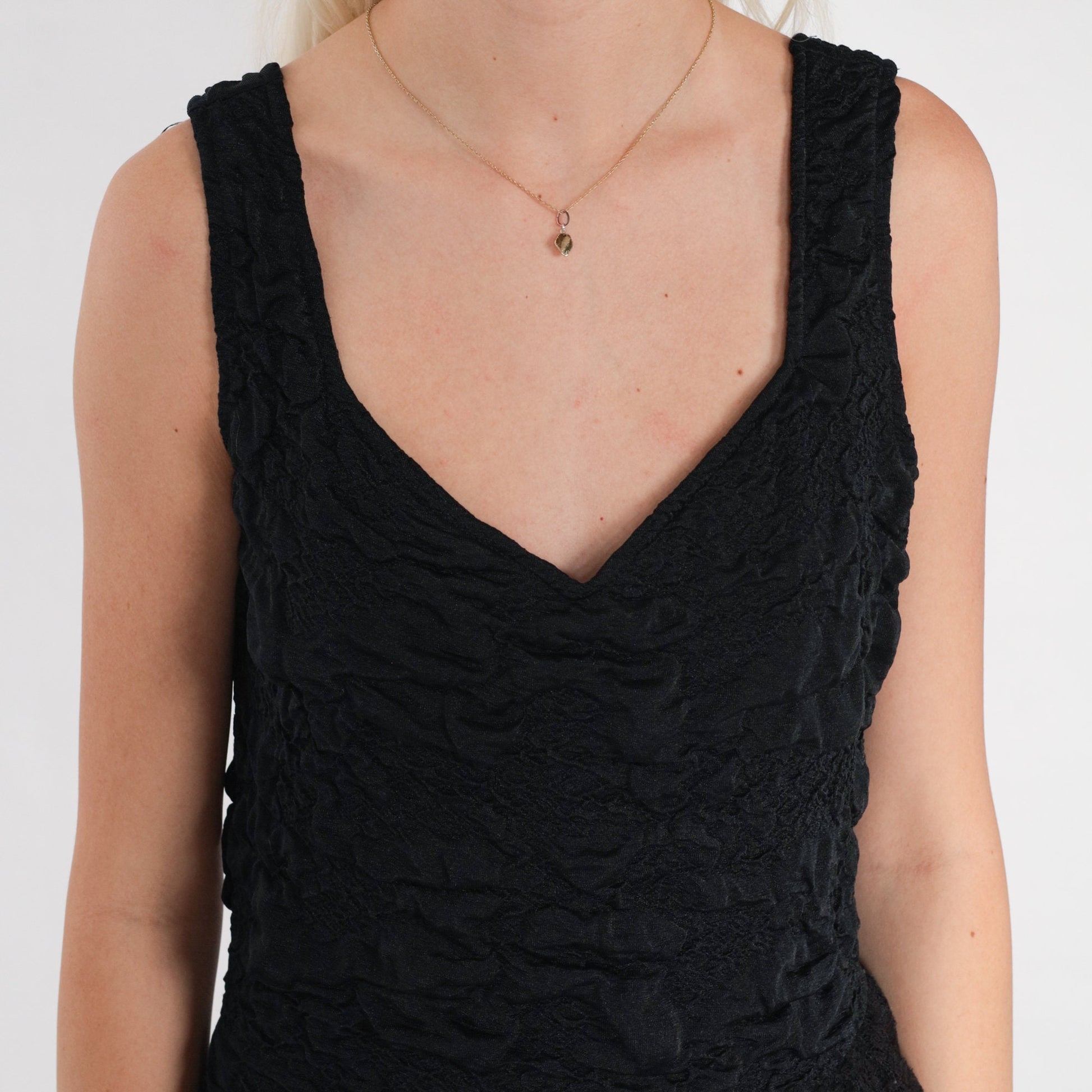 80s Black Peplum Mini Dress Asymmetrical Lace Sleeveless Small Medium