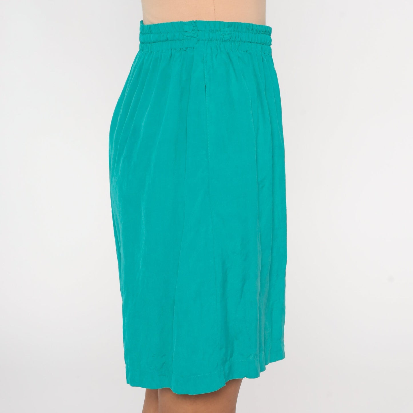90s Clio Green Silk Shorts High Waist Baggy Pockets Medium M