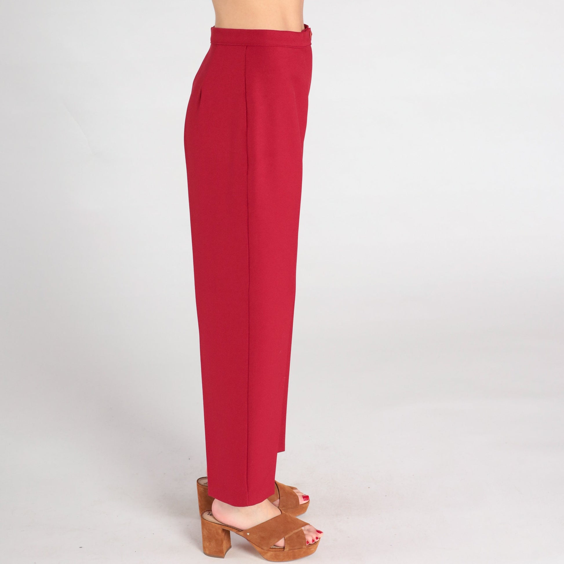 70s Red High-Waisted Tapered Trousers Small