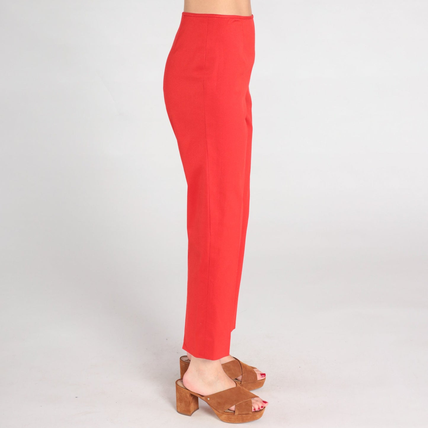 90s Red Slim Straight Ankle Trousers Mid Rise Side Zip Extra Small
