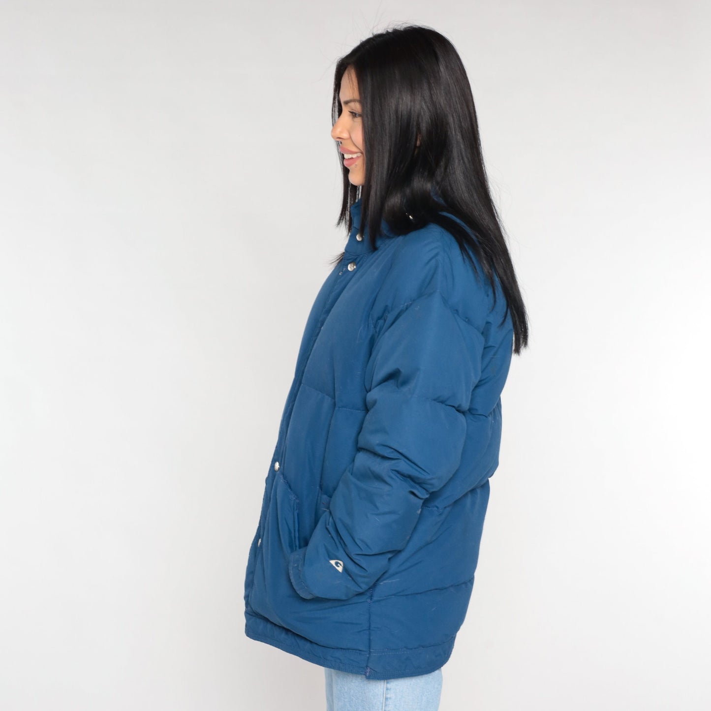 80s Gerry Navy Down Puffer Jacket Ski Coat Snap Front Large