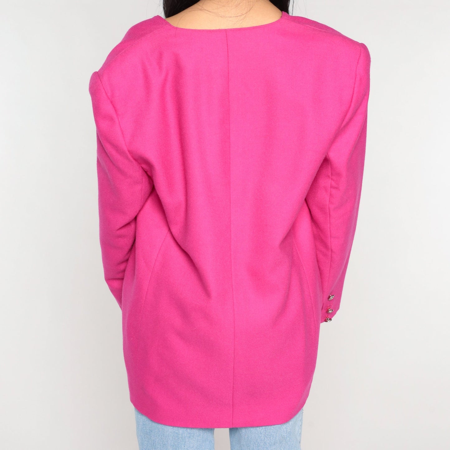 90s Georgio Sant Angelo Wool Blazer Fuchsia Pink Satin Lined Large L
