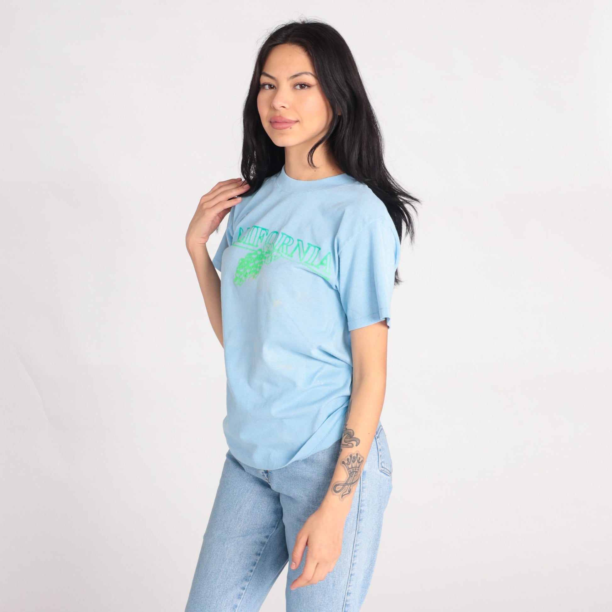 80s California Grape Vineyard Graphic T-Shirt Baby Blue Single Stitch Small