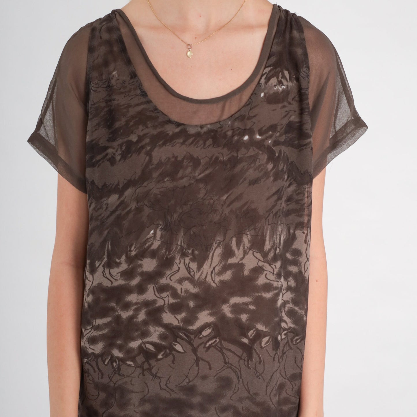 90s Zebra Print Shift Dress Brown Column Midi Short Sleeve Medium