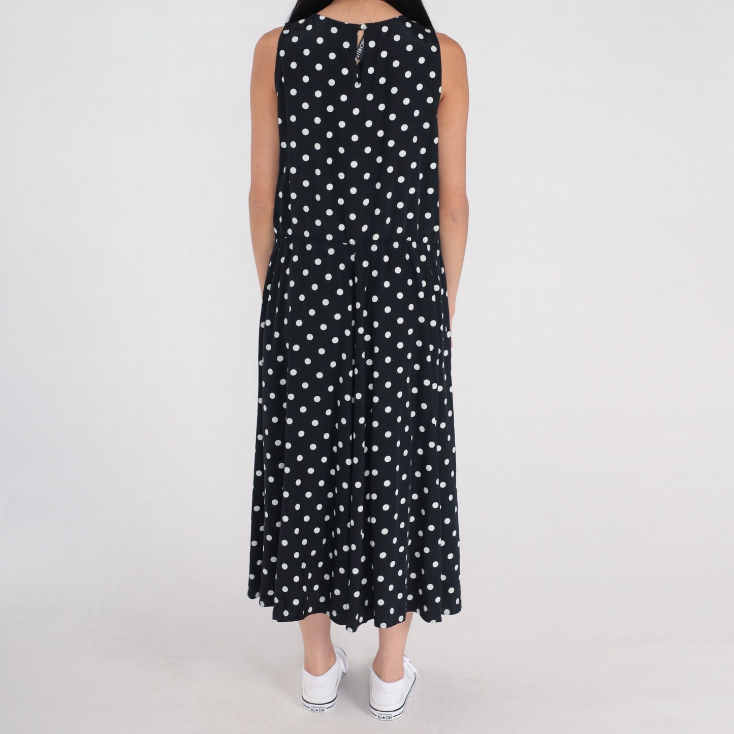 90s My Michelle Polka Dot Midi Dress Black White Sleeveless Medium