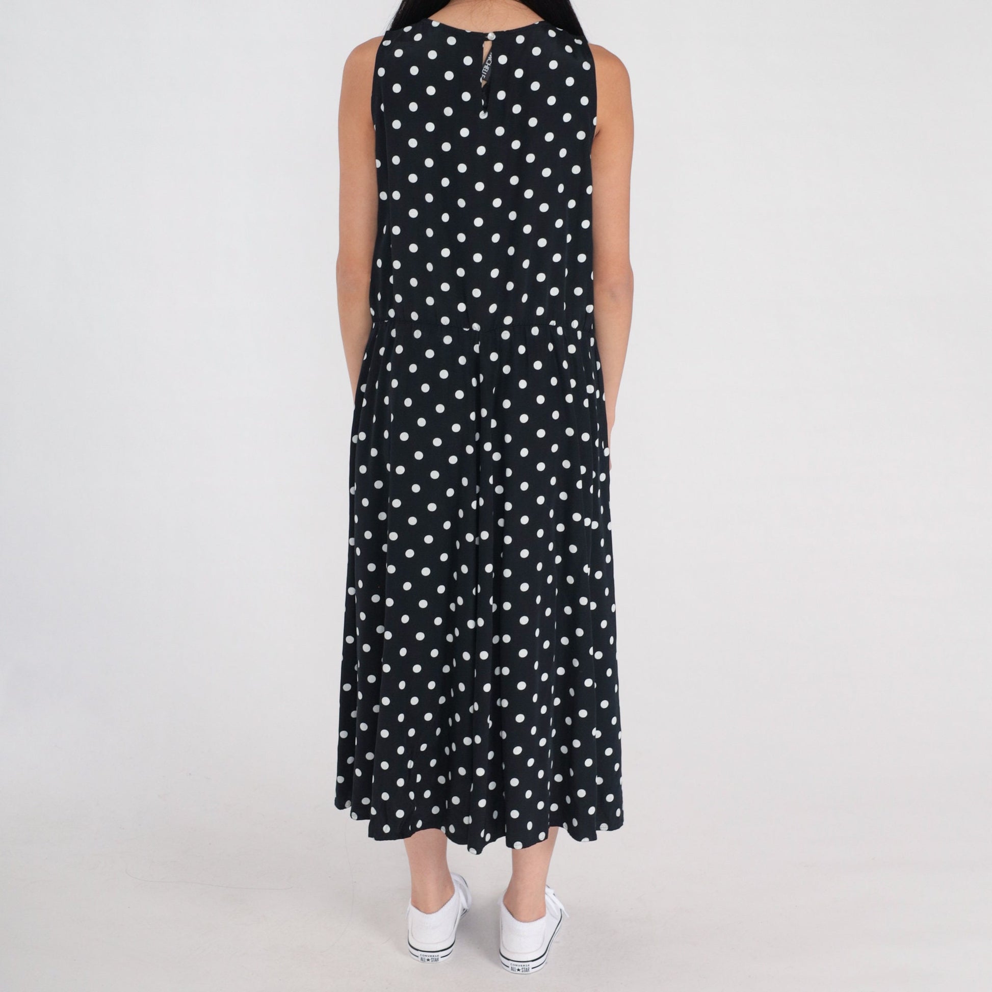 90s My Michelle Polka Dot Midi Dress Black White Sleeveless Medium