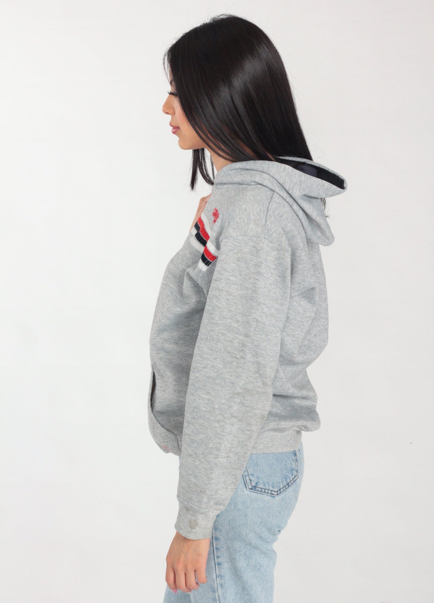 90s Starter Hoodie Heather Grey Striped Logo Sweatshirt Small