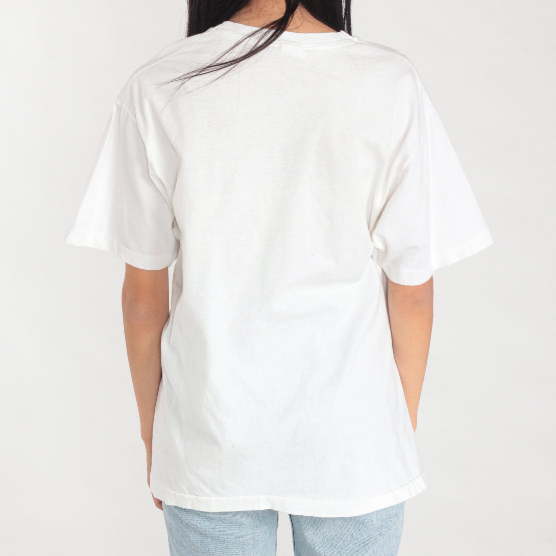90s Plain White Crew Neck T-Shirt Single Stitch Vintage Large L