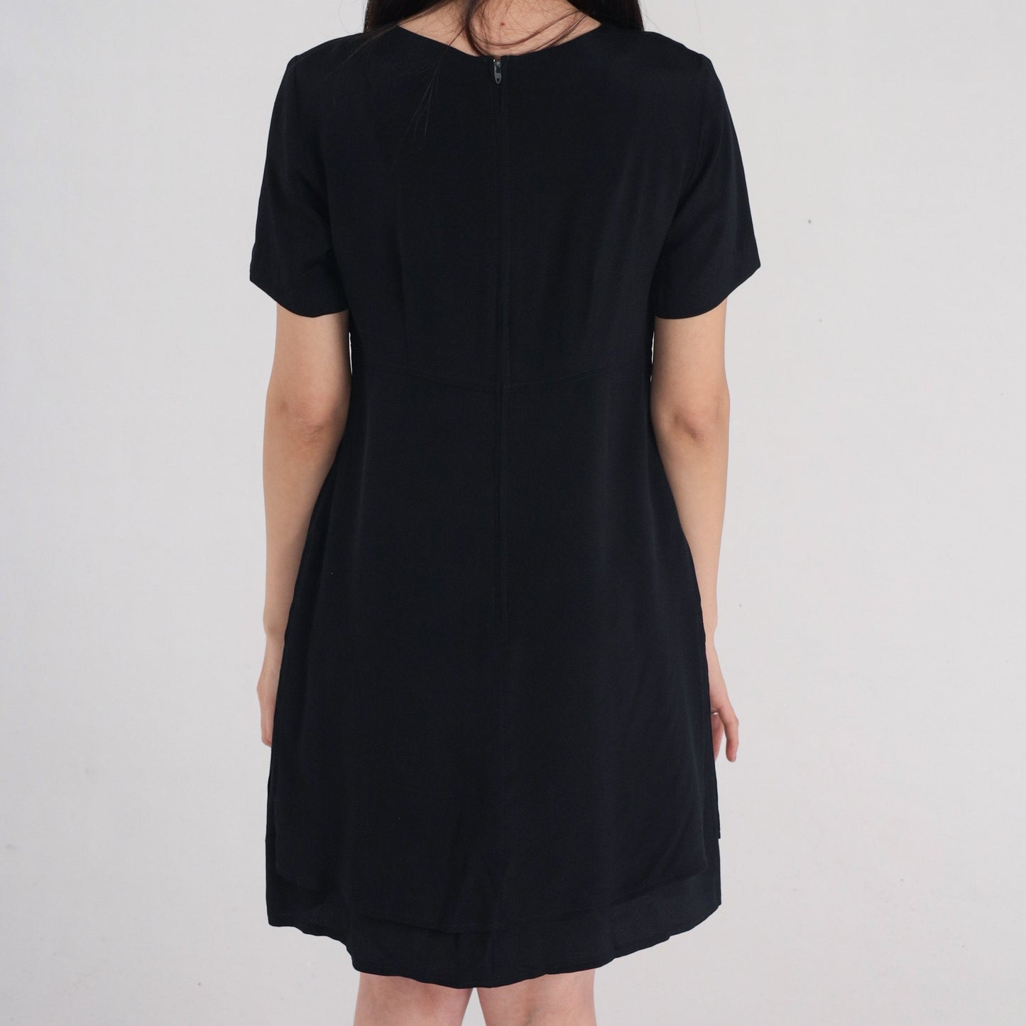 90s Black Mini Shift Dress Empire Waist Square Neckline Small 6