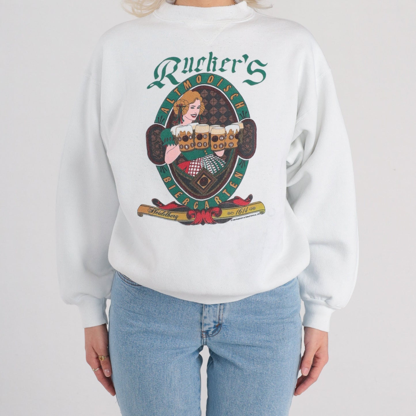 90s Rucker's Biergarten Pennsylvania Graphic Sweatshirt White Large